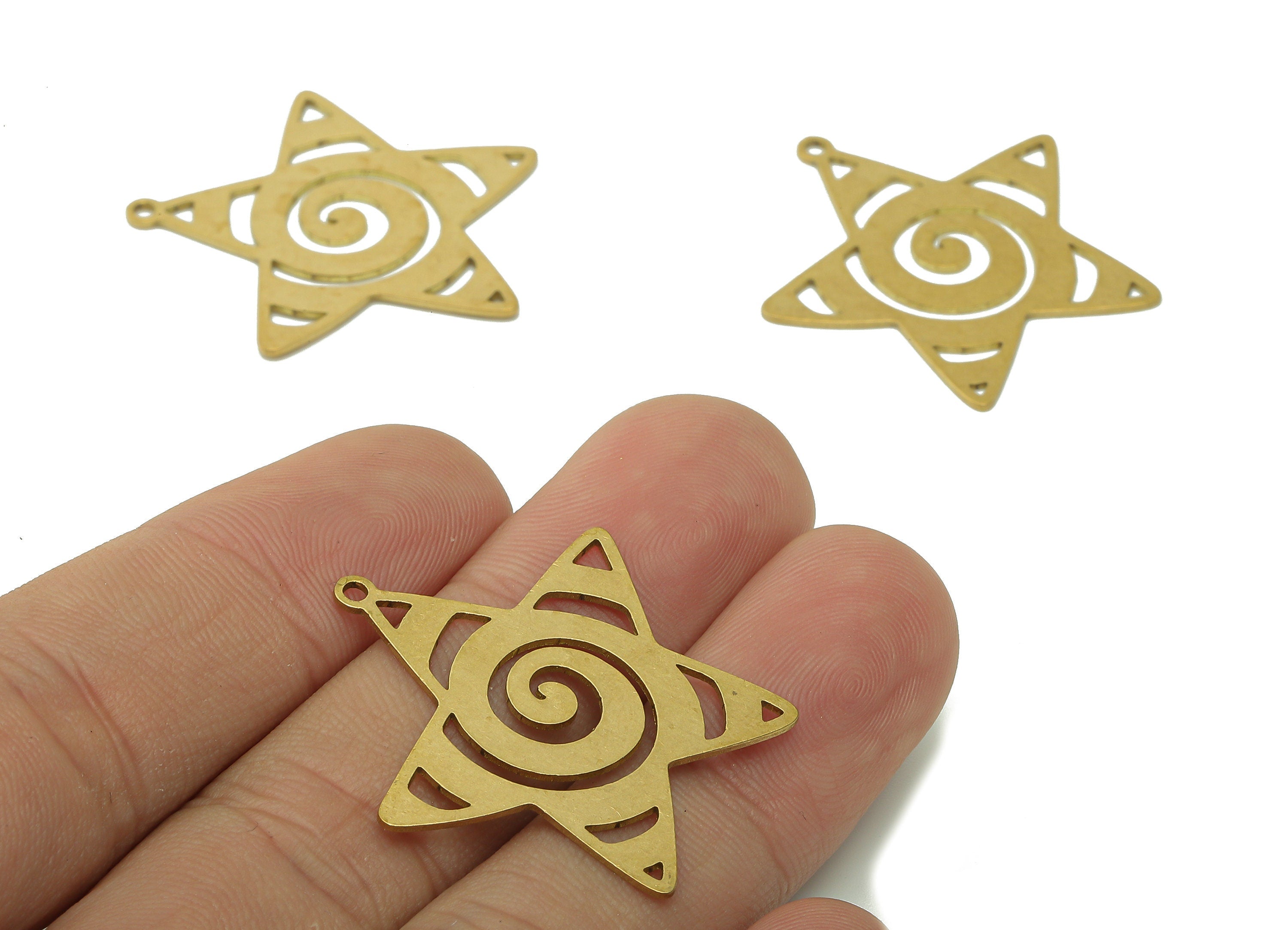 Brass Five-pointed Star Earring Charm - Raw Brass Spiral Cutout Earring - Star Pendant With Loop - For Necklace - 31.7x30.8x0.6mm - PPA6074 - DOMEDBAZAAR