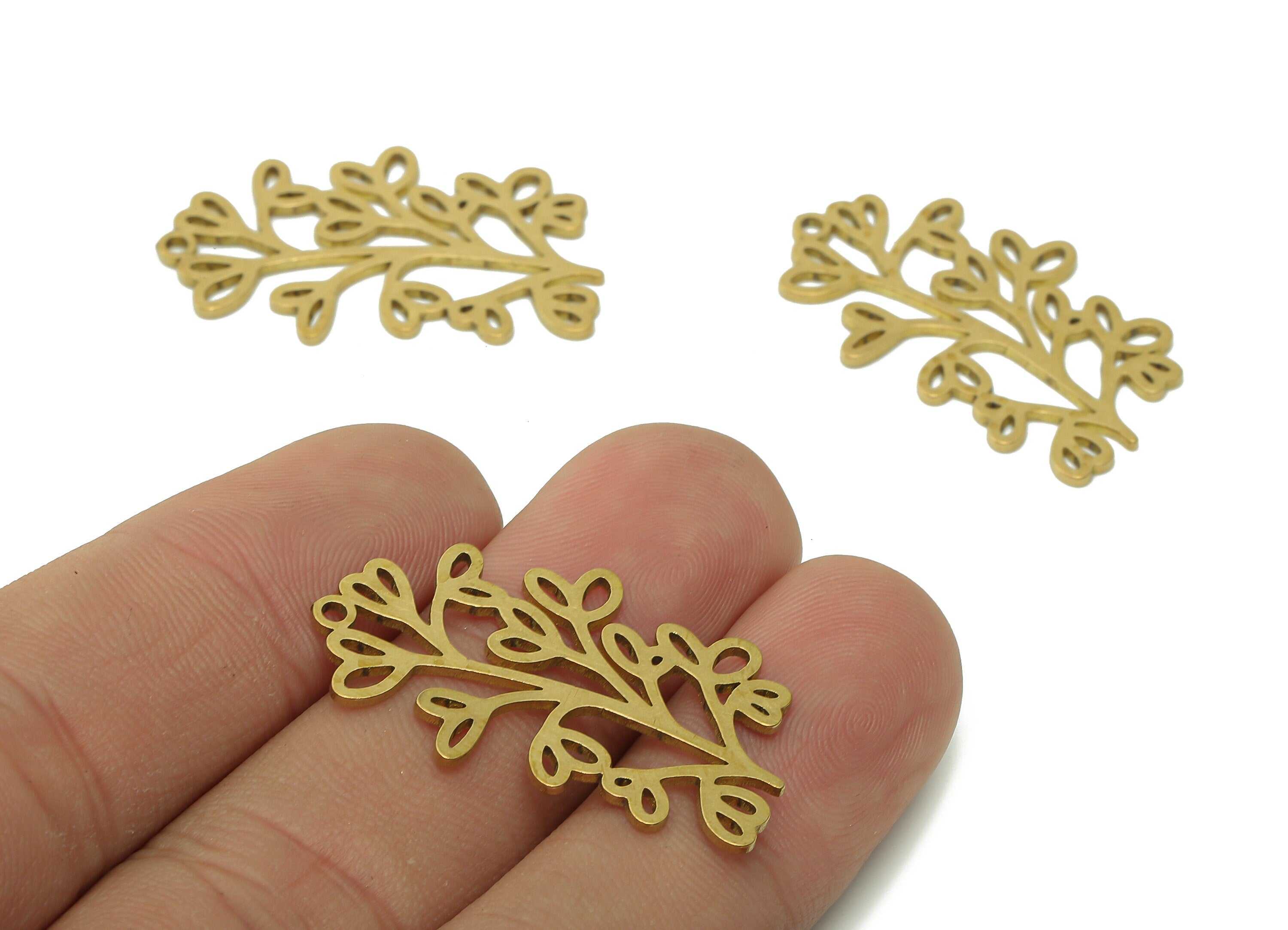 Brass Leaves Earring Charms - Raw Brass Plant Cutout Earring - Botanical Pendant With Loop - Leaf Branch Charm - 32.1x20.04x0.9mm - PPA6325 - DOMEDBAZAAR