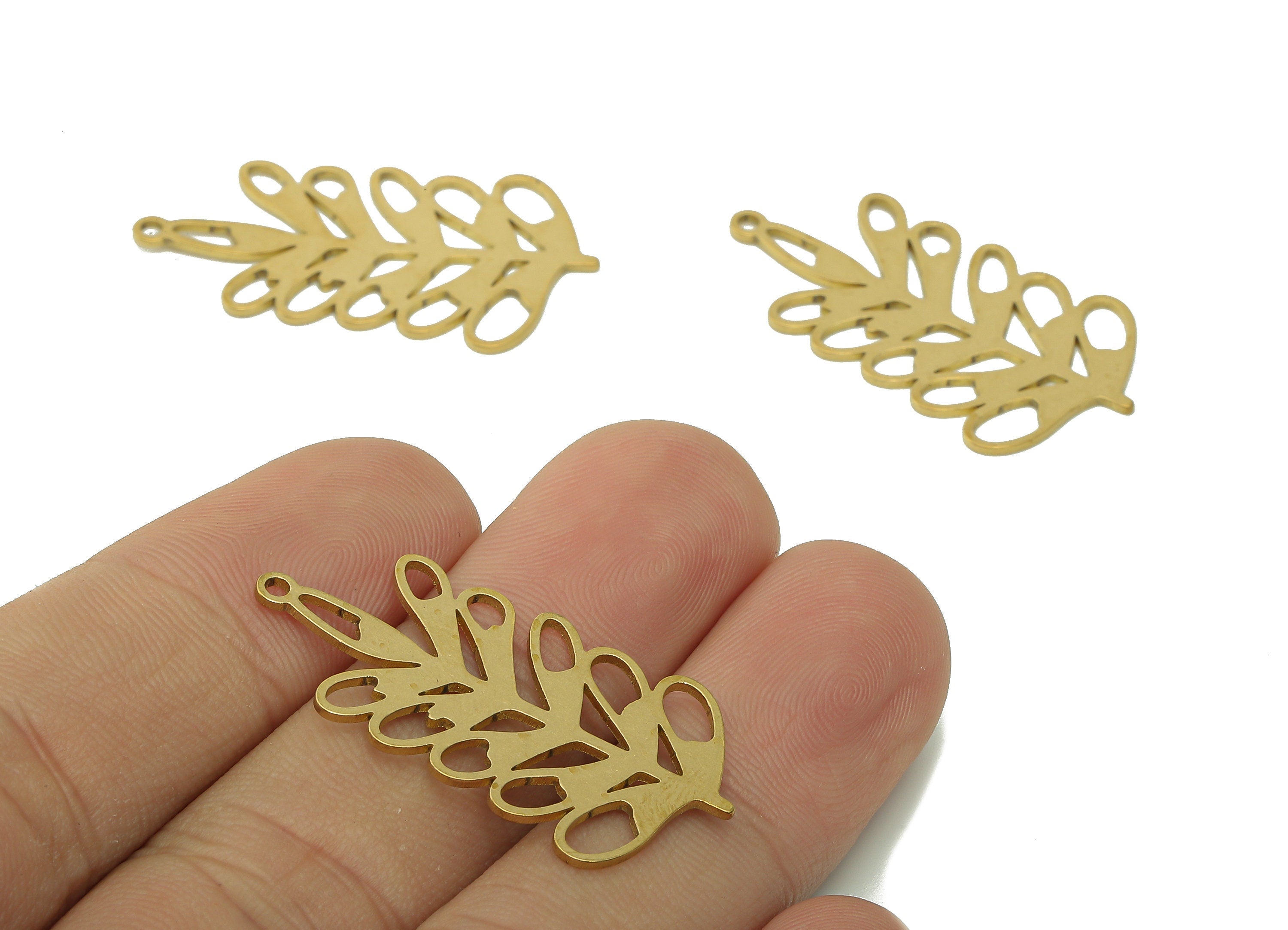 Brass Leaves Earring Charms - Raw Brass Plant Cutout Earring - Botanical Pendant With Loop - Leaf For Necklace - 34.8x18.7x0.8mm - PPA6335 - DOMEDBAZAAR