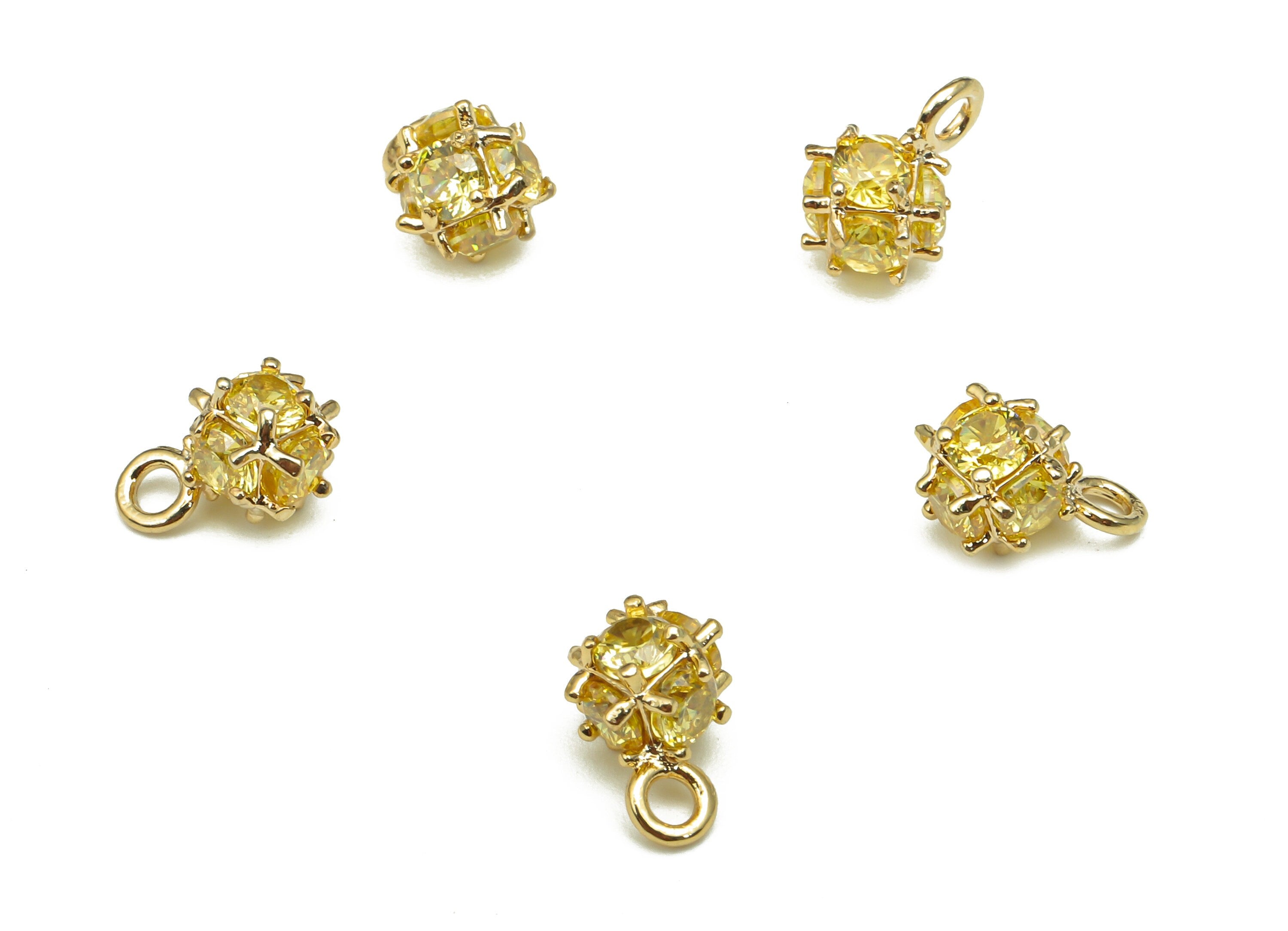 Brass Mini Pineapple Earring Charm - Yellow Zircon Fruit Charm - Figure Pendant With Loop - 18K Real Gold Plating - 9.2x6x6mm - RGP5279 - DOMEDBAZAAR