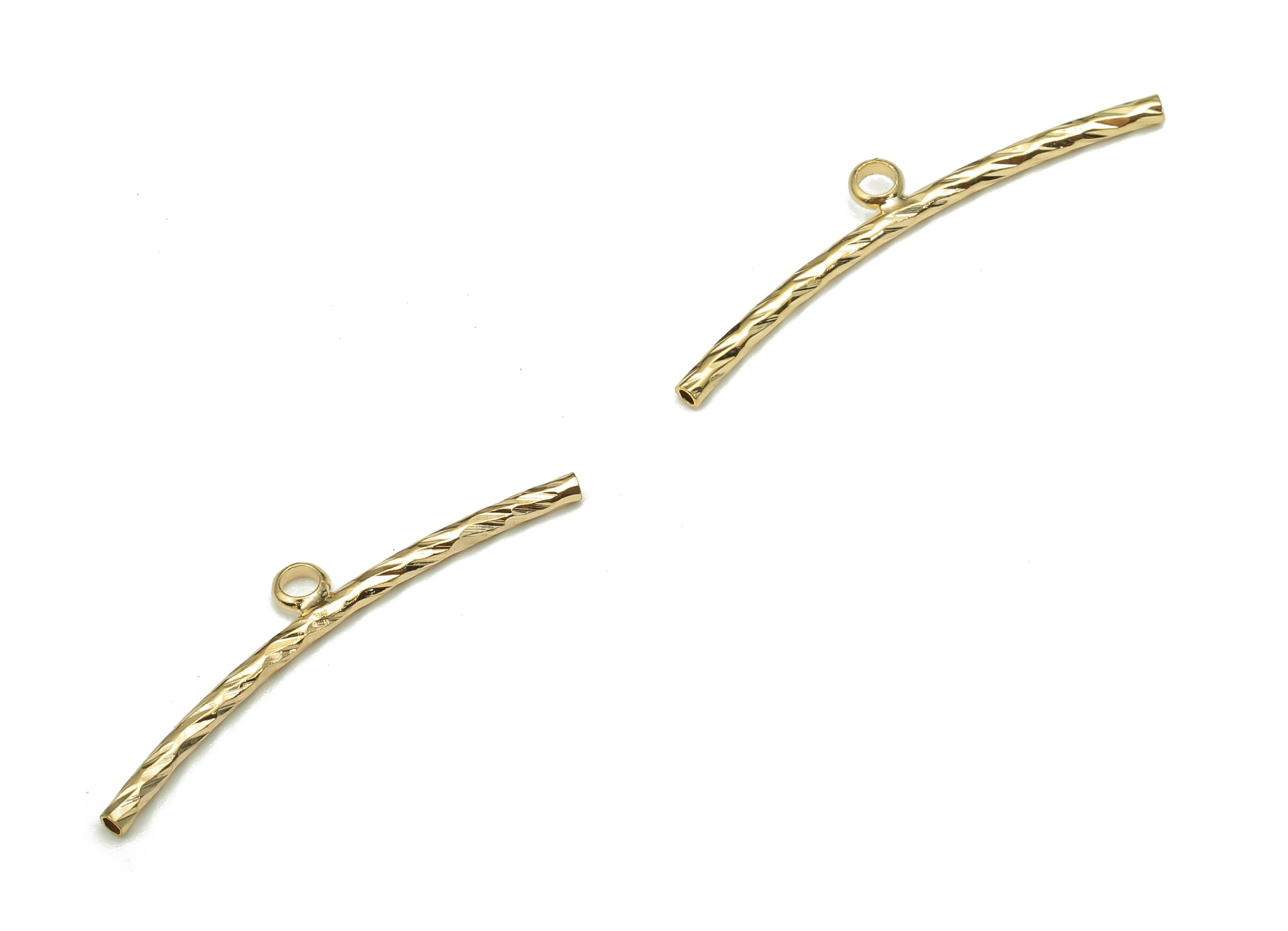 Brass Curved Tube Earring Charm - Gold Textured Tube Earring - Tube Pendant With Loop - 18K Real Gold Plating - 29.8x5.6x1.5mm - RGP5317 - DOMEDBAZAAR