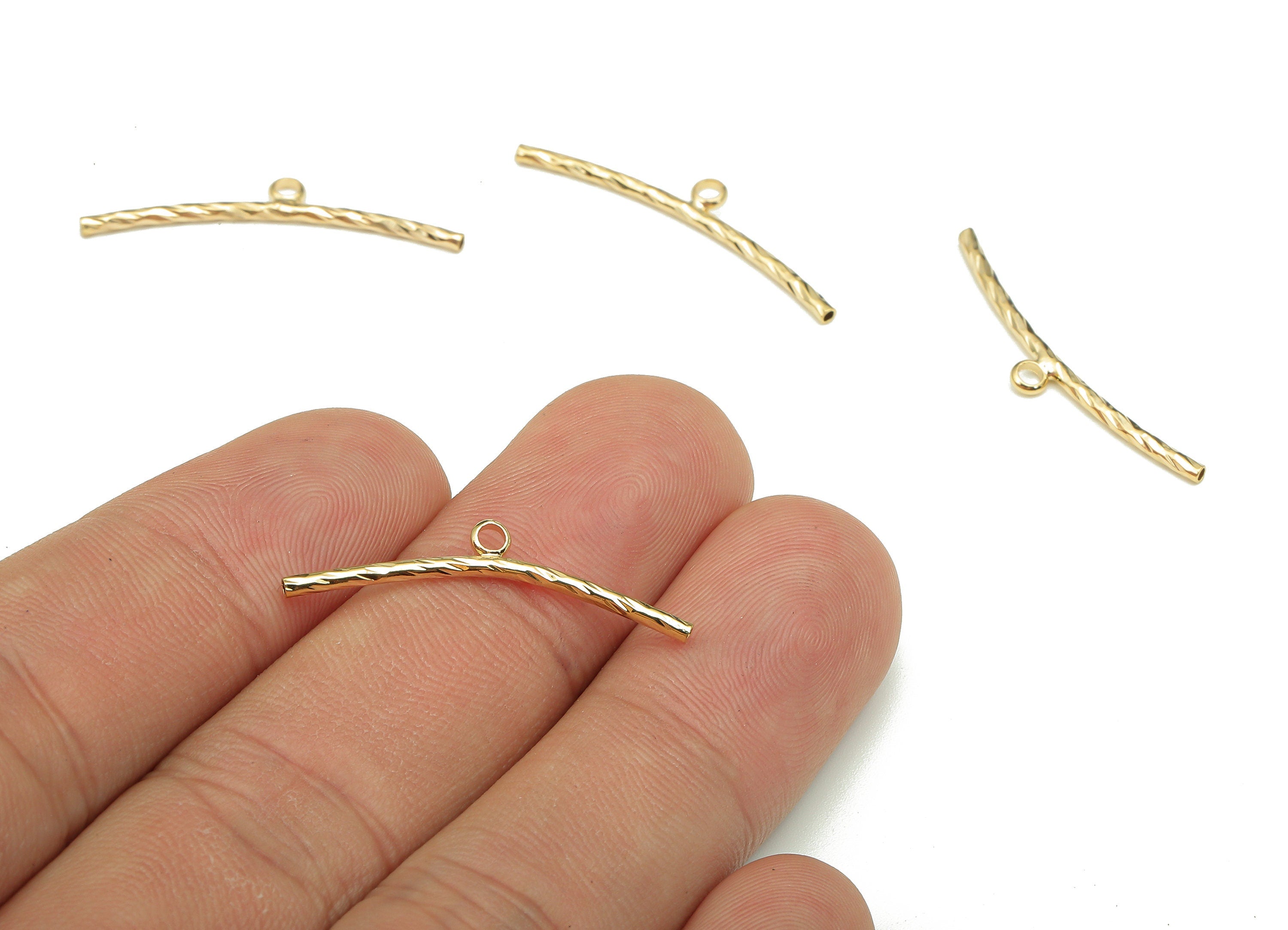 Brass Curved Tube Earring Charm - Gold Textured Tube Earring - Tube Pendant With Loop - 18K Real Gold Plating - 29.8x5.6x1.5mm - RGP5317 - DOMEDBAZAAR