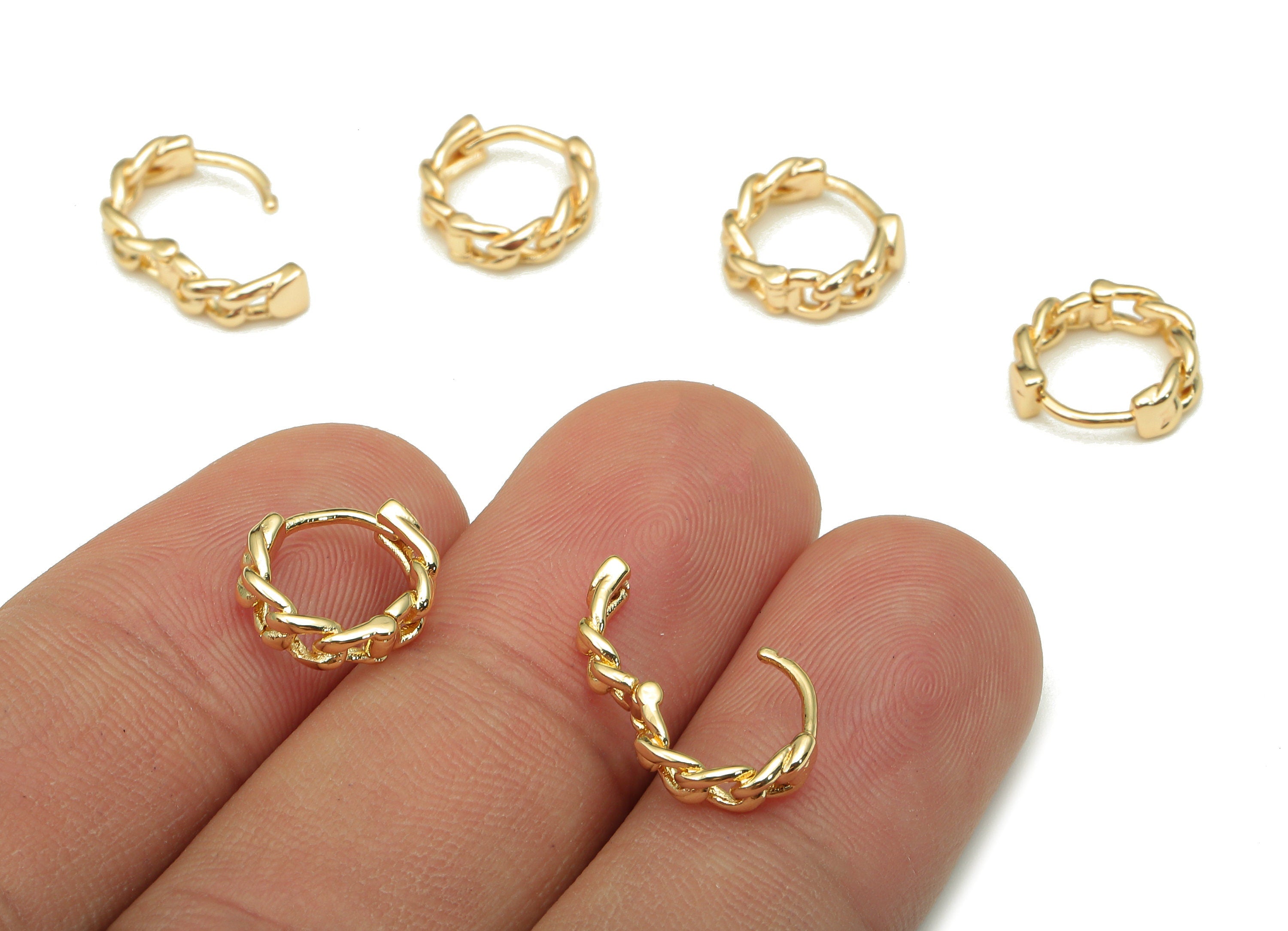 Brass Curb Chain Earrings Clasps - Gold Plated Round Earrings - Huggie Hoop Clasps - 18K Real Gold Plated - 11.1x10.1x1.5mm - RGP5316 - DOMEDBAZAAR