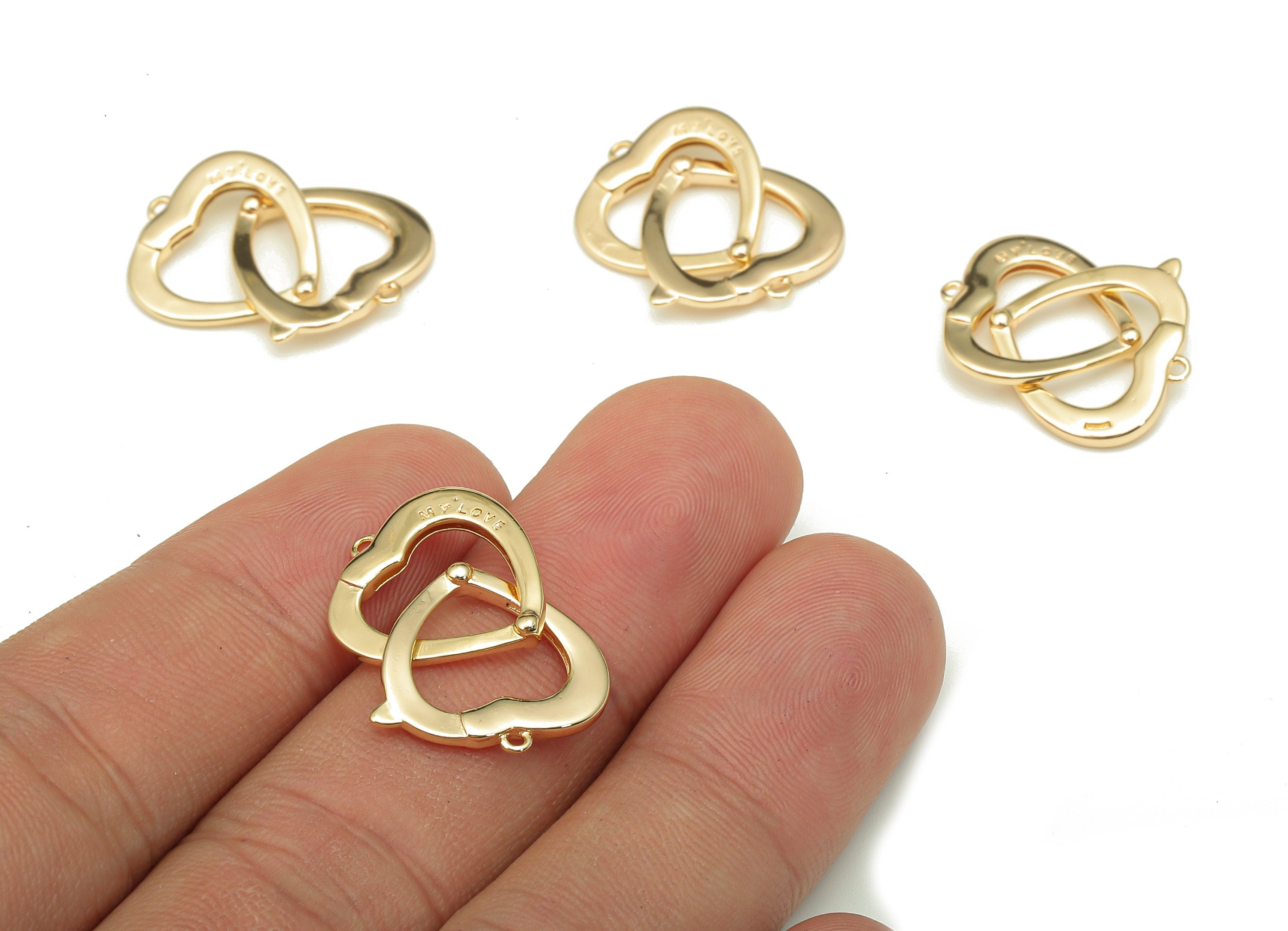 Brass Double Heart Pendant - Brass Two Heart Earring - Charm With Loop - For Necklace - 18K Real Gold Plating - 22.5x16.3x1.7mm - RGP5331 - DOMEDBAZAAR
