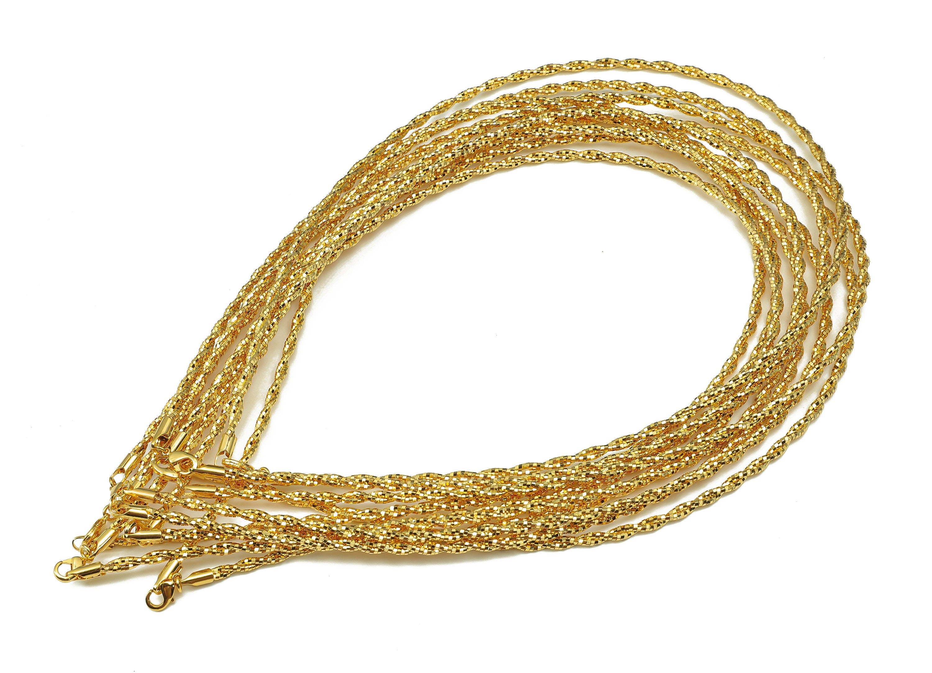 Gold Twisted Snake Chain - 44cm Finished Chain - Brass Textured Chain - 18K Real Gold Plated Chain - Necklace - 440x3.17x3.17mm - RGP5333 - DOMEDBAZAAR