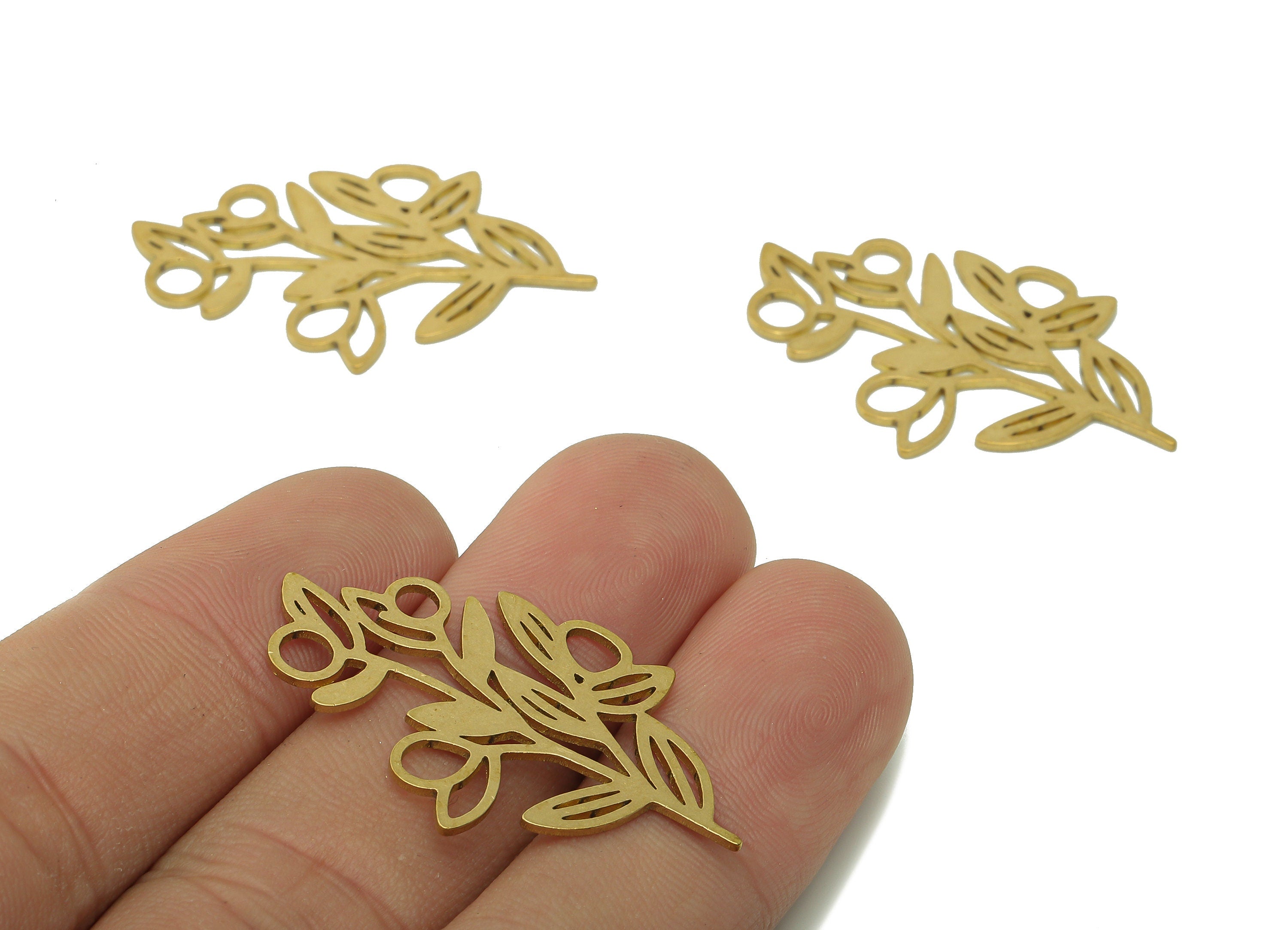 Brass Leaves Earring Charms - Raw Brass Flower Cutout Earring - Botanical Pendant With Loop - Leaf For Necklace - 36.1x21.5x0.8mm - PPA6340 - DOMEDBAZAAR