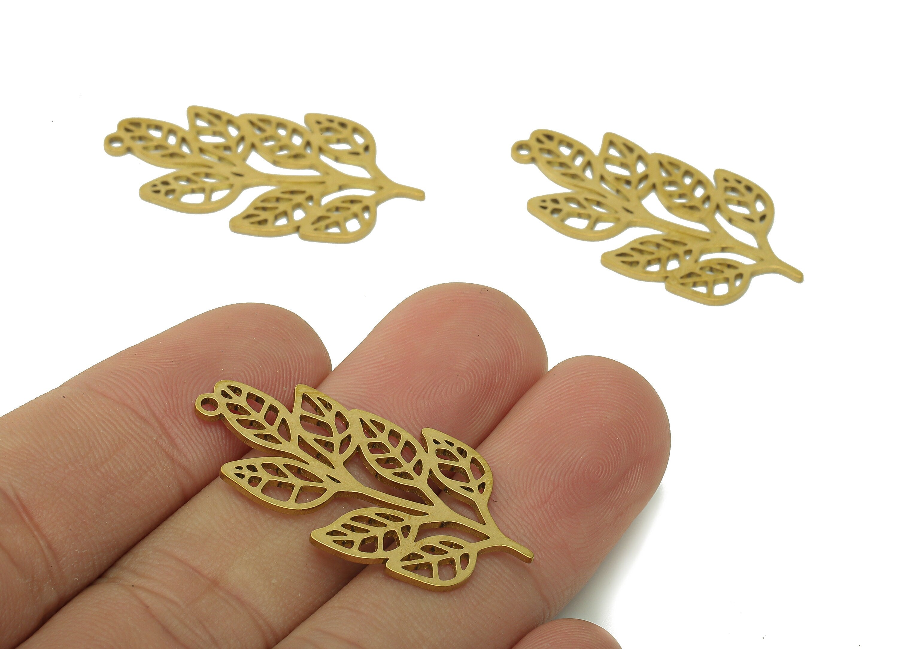 Brass Leaves Rib Earring Charms - Raw Brass Plant Earring - Botanical Pendant With Loop - Leaf Nervure Charm - 35.7x18.7x0.8mm - PPA6345 - DOMEDBAZAAR