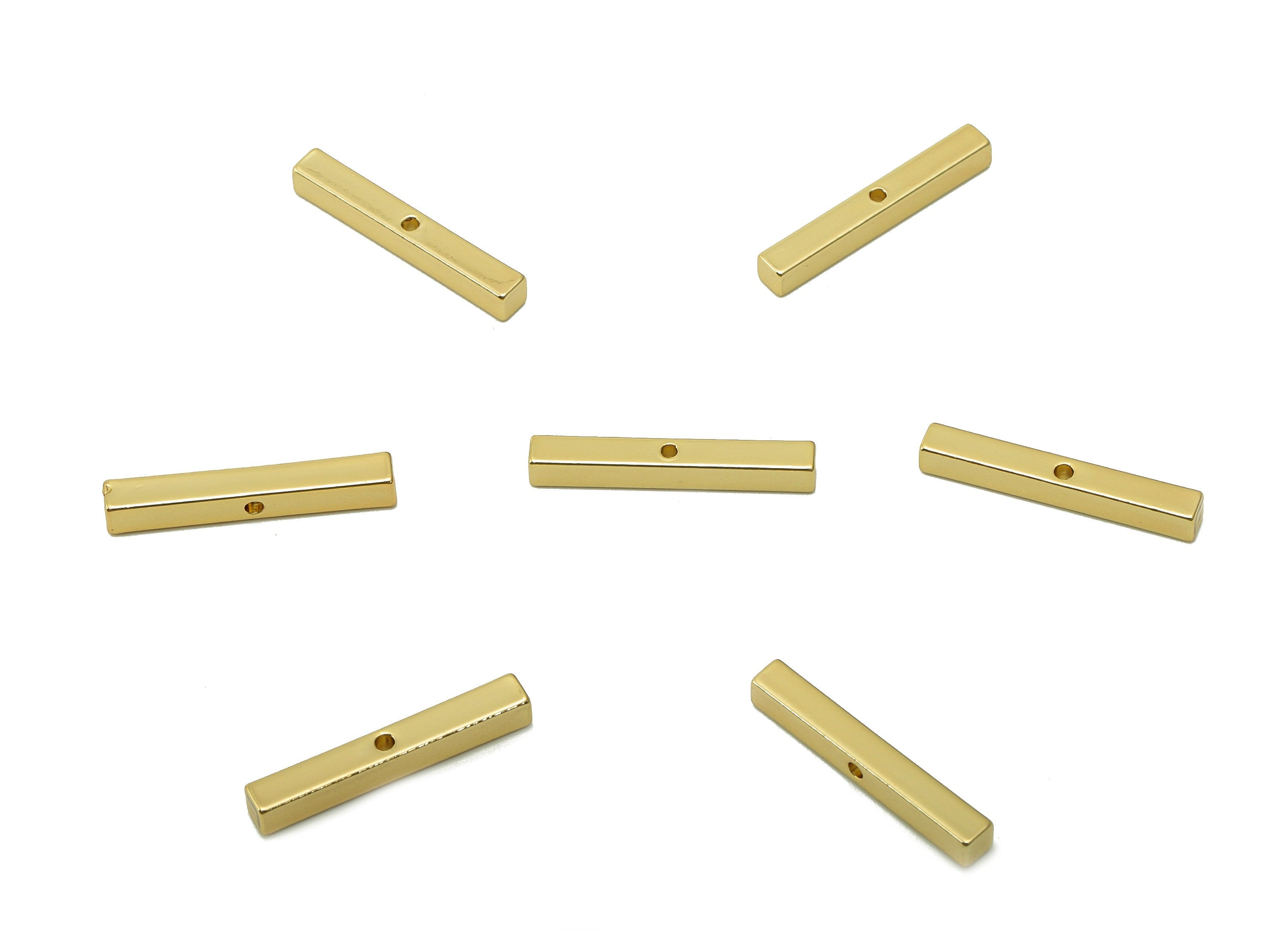 Brass Mini Bar Earring Charm - Gold Cuboid Bar Earring Charm - Rectangle Earring Charm - 18K Real Gold Plated Brass -19.1x2.7x2.7mm-RGP3958C - DOMEDBAZAAR