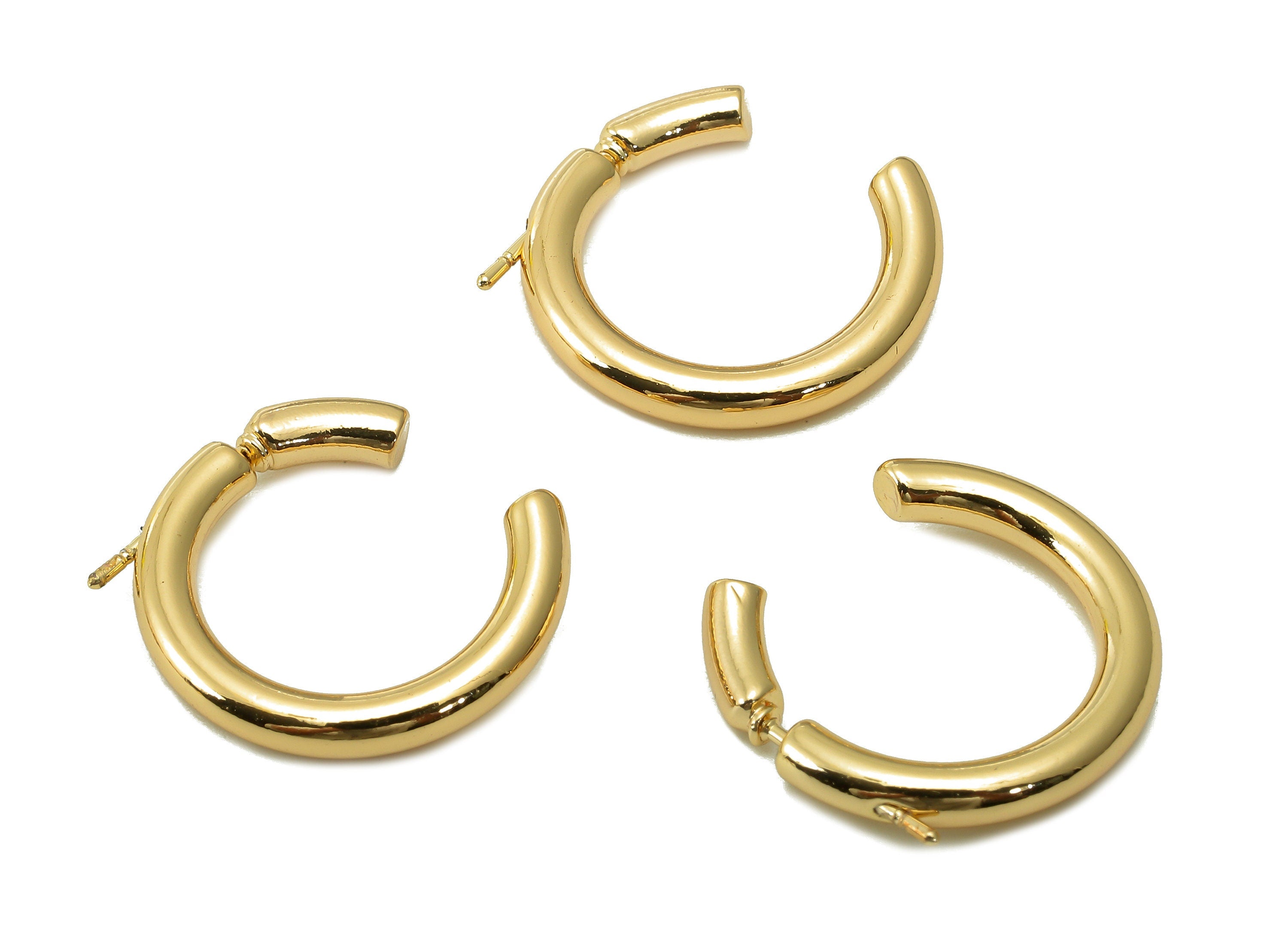Brass C Open Round Earring Post - Gold Open Thick Earring Hoop - Stainless Steel Stud - 18K Real Gold Plating - 19.7x18.8x3.1mm - RGP5351 - DOMEDBAZAAR