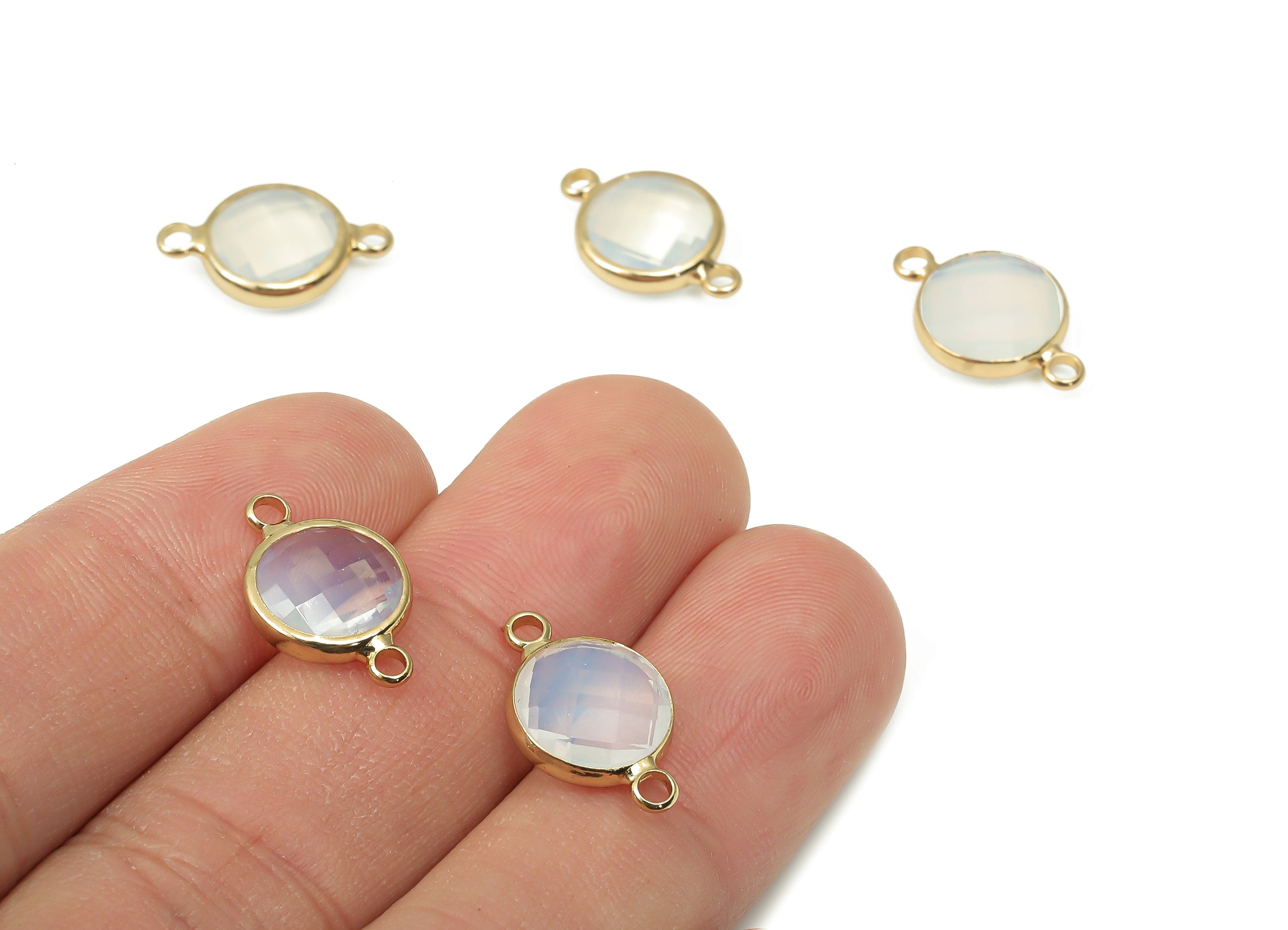 Brass Clear Glass Earring Connectors - Round Frame Bracelet - Gold Tone Plating - Faceted Transparent Glass - 16.75x10.7x4.4mm - GS1135C - DOMEDBAZAAR