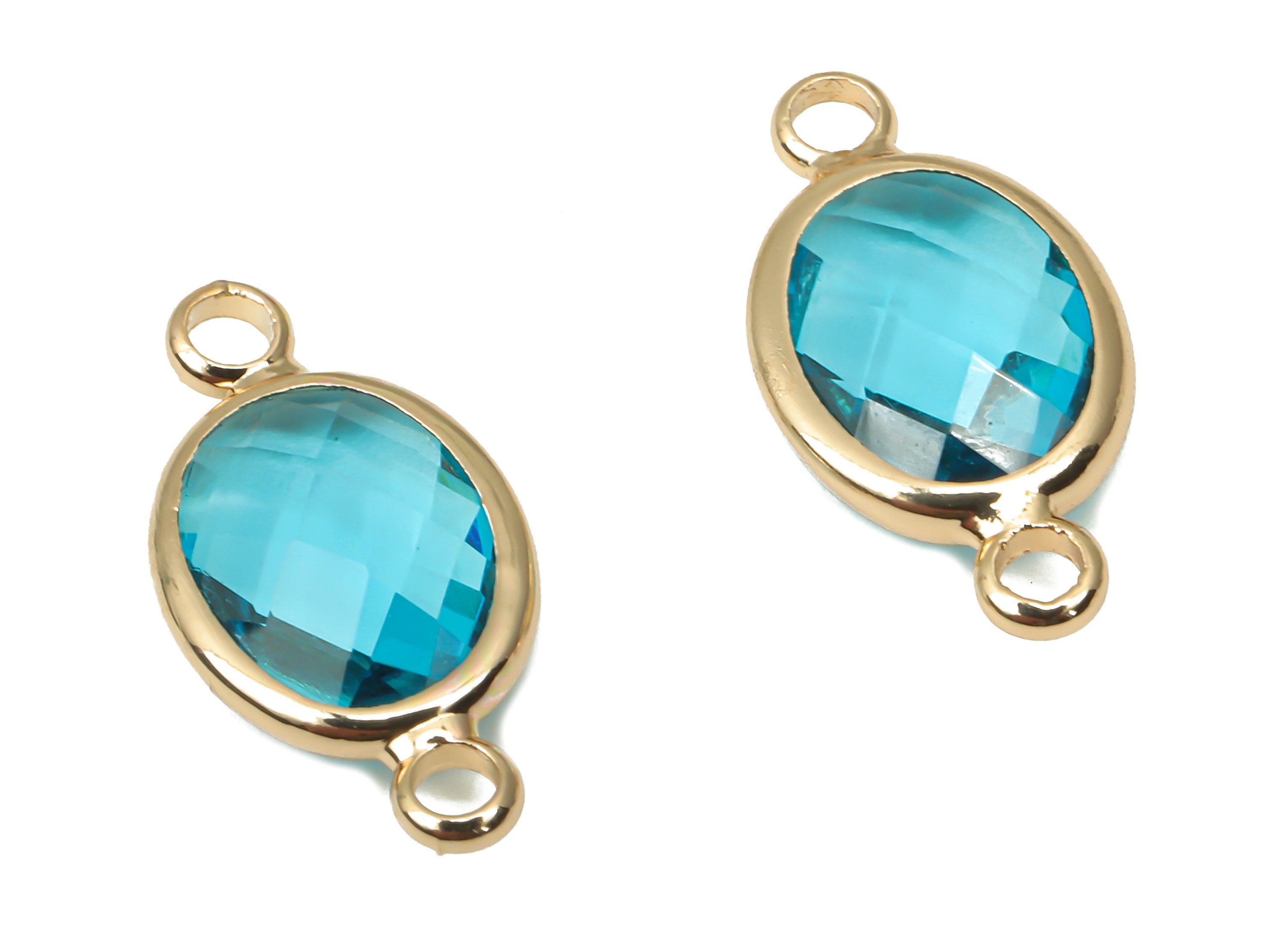 Brass Glass Oval Earring Connector - Clear Blue Oval Frame Bracelet - Gold Tone Plated Brass - Faceted Glass - 16.6x8.6x3.8mm - GS1137A - DOMEDBAZAAR