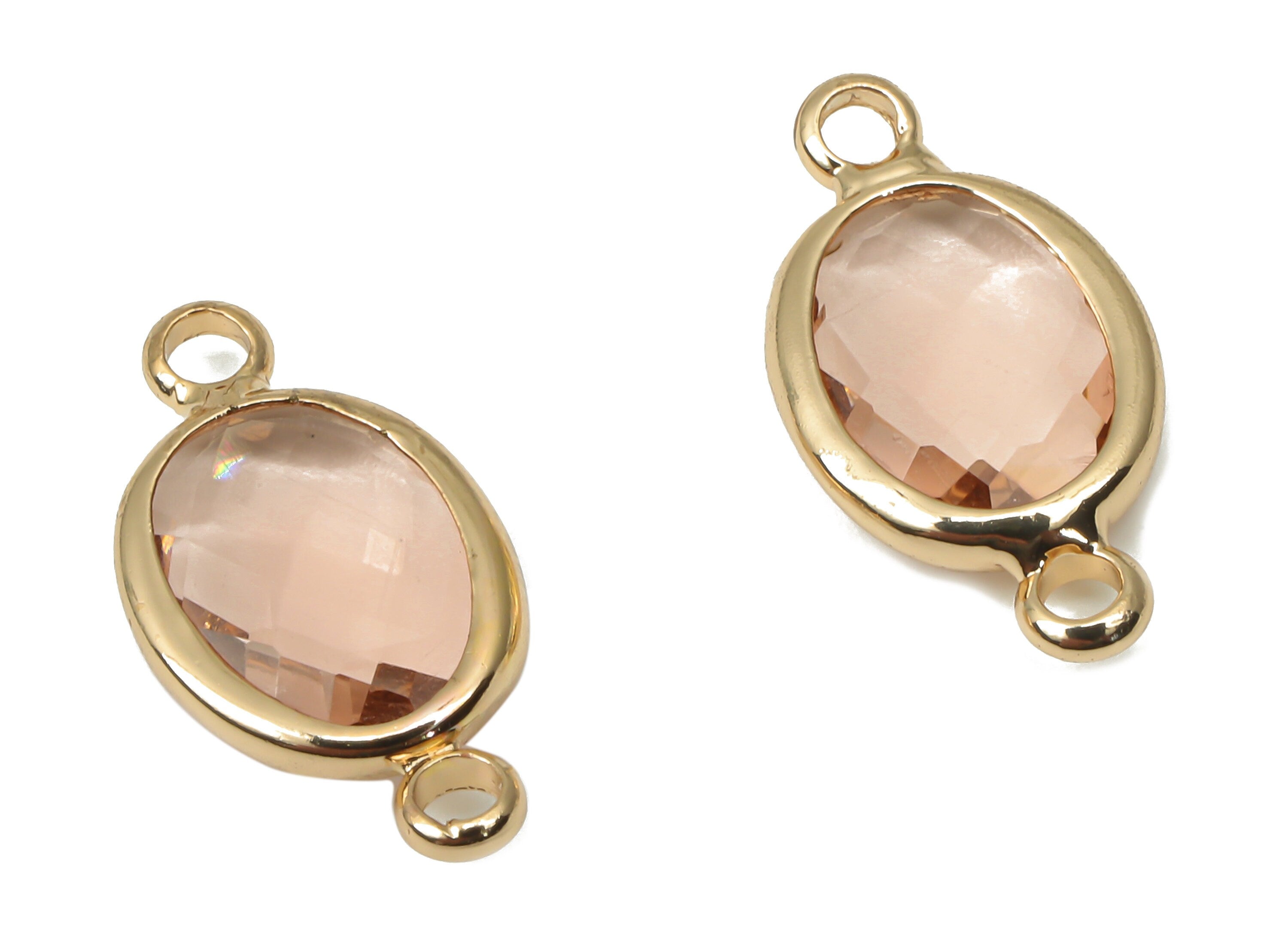 Brass Glass Oval Earring Connector - Clear Pink Oval Frame Bracelet - Gold Tone Plated Brass - Faceted Glass - 16.6x8.6x3.8mm - GS1137B - DOMEDBAZAAR