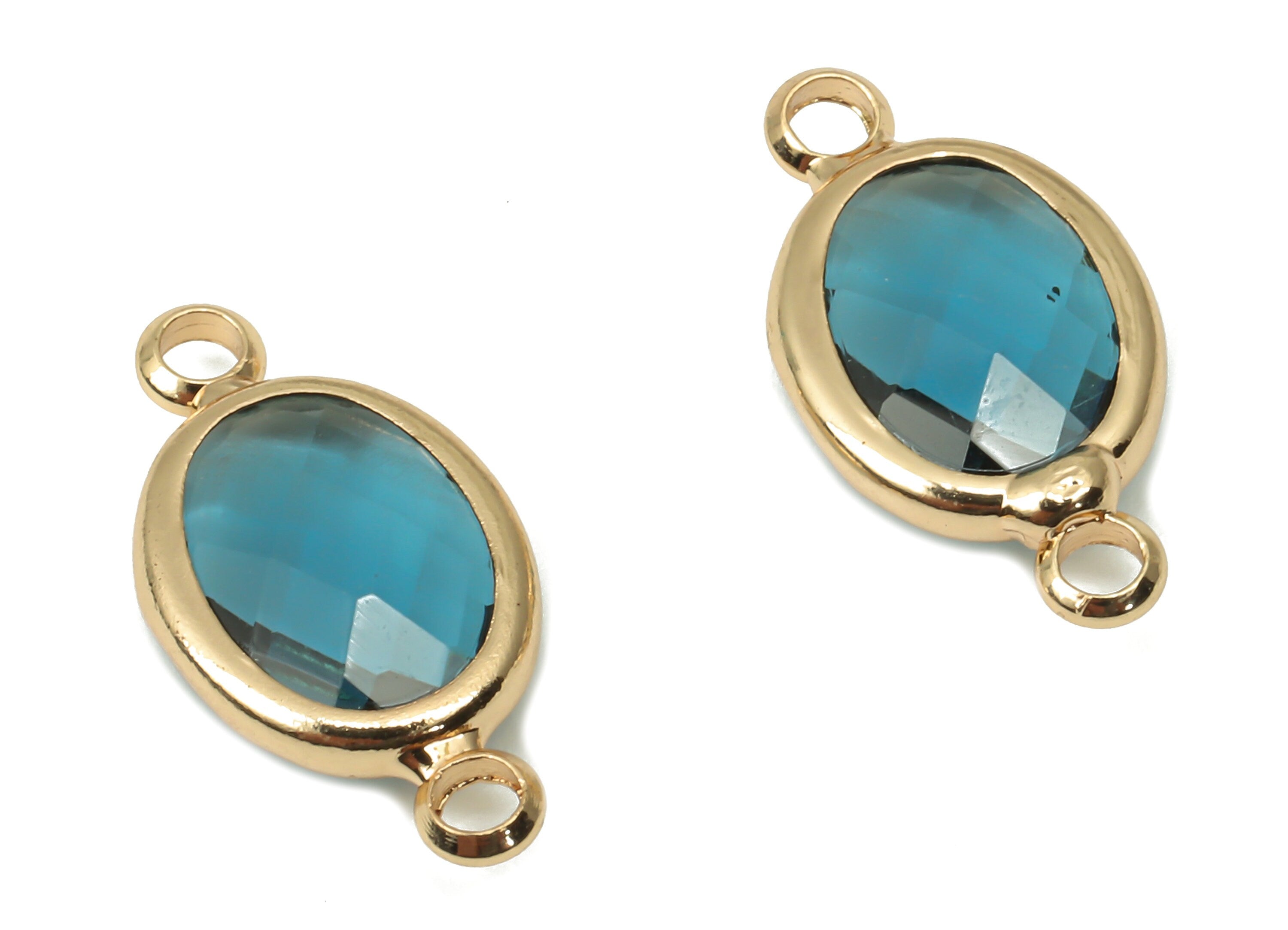 Brass Glass Oval Earring Connector - Clear Blue Glass Oval Frame Bracelet - Gold Tone Plated Brass - Faceted Glass - 16.6x8.6x3.8mm -GS1137D - DOMEDBAZAAR