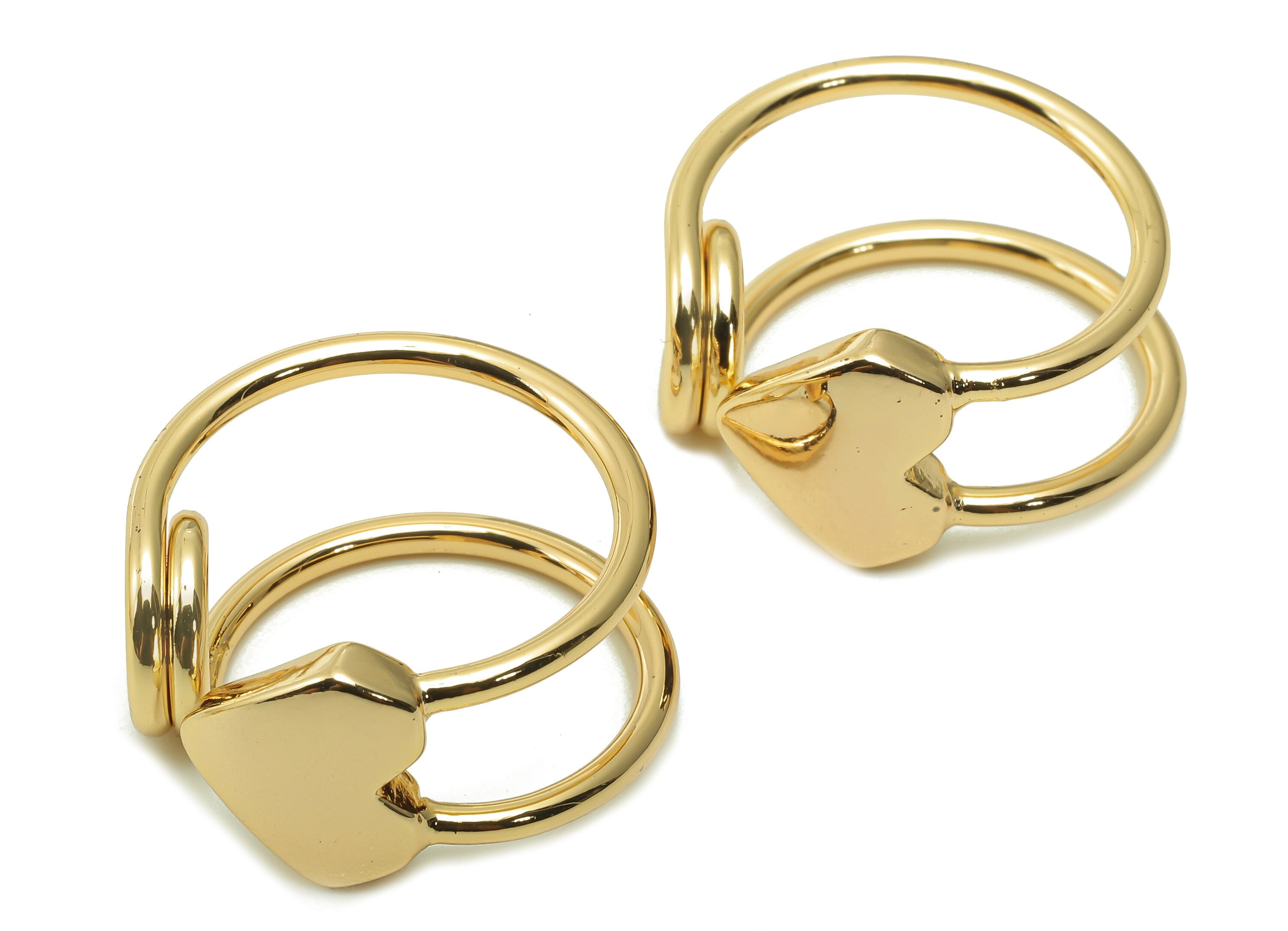 Brass Curved Pin Round Ring - Gold Heart Circle Hoop Ring - Gold Curved Pin Hoop - 18K Real Gold Plated Brass - 21.1x19.6x3.2mm - RGP5391 - DOMEDBAZAAR