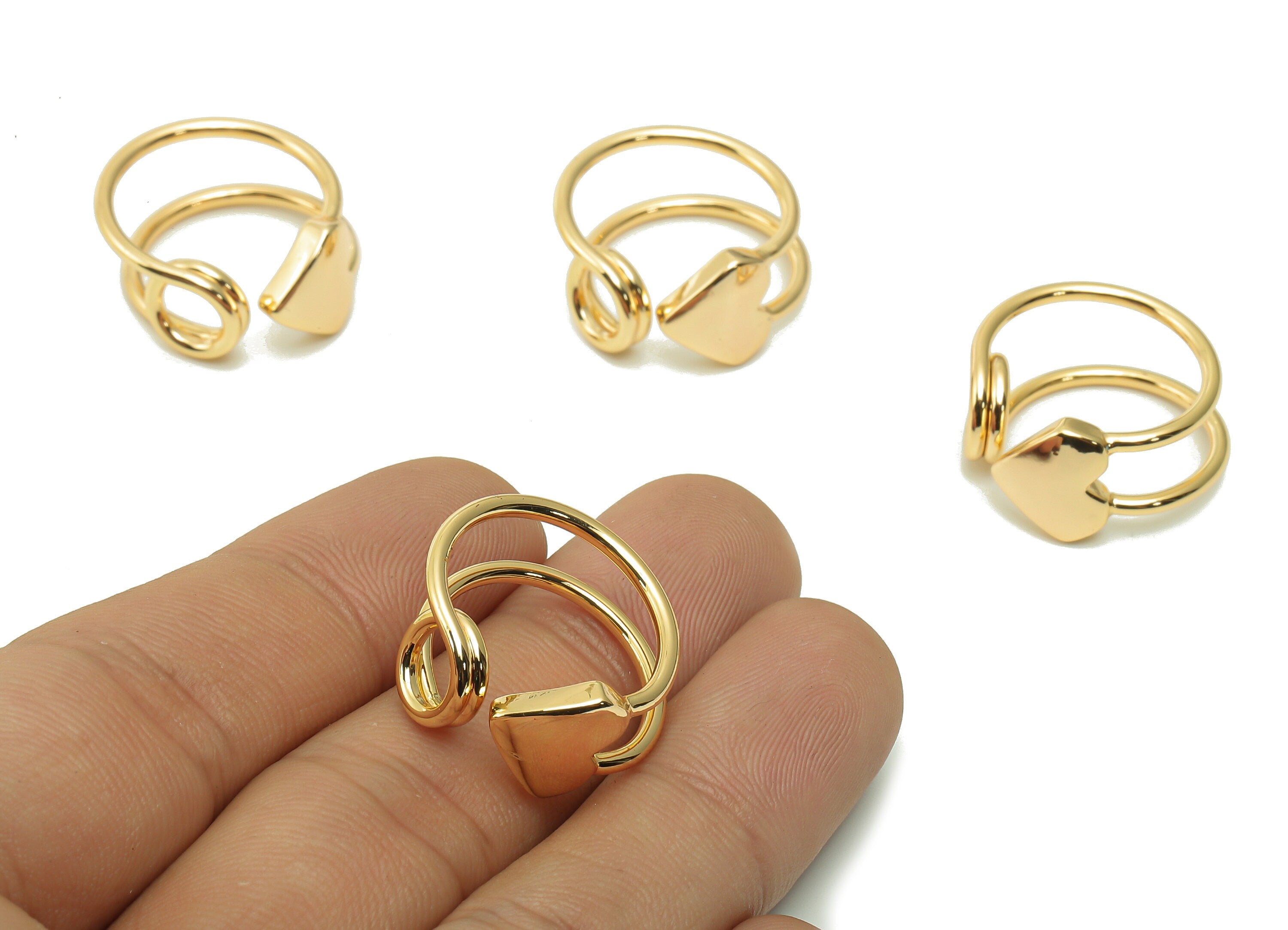 Brass Curved Pin Round Ring - Gold Heart Circle Hoop Ring - Gold Curved Pin Hoop - 18K Real Gold Plated Brass - 21.1x19.6x3.2mm - RGP5391 - DOMEDBAZAAR