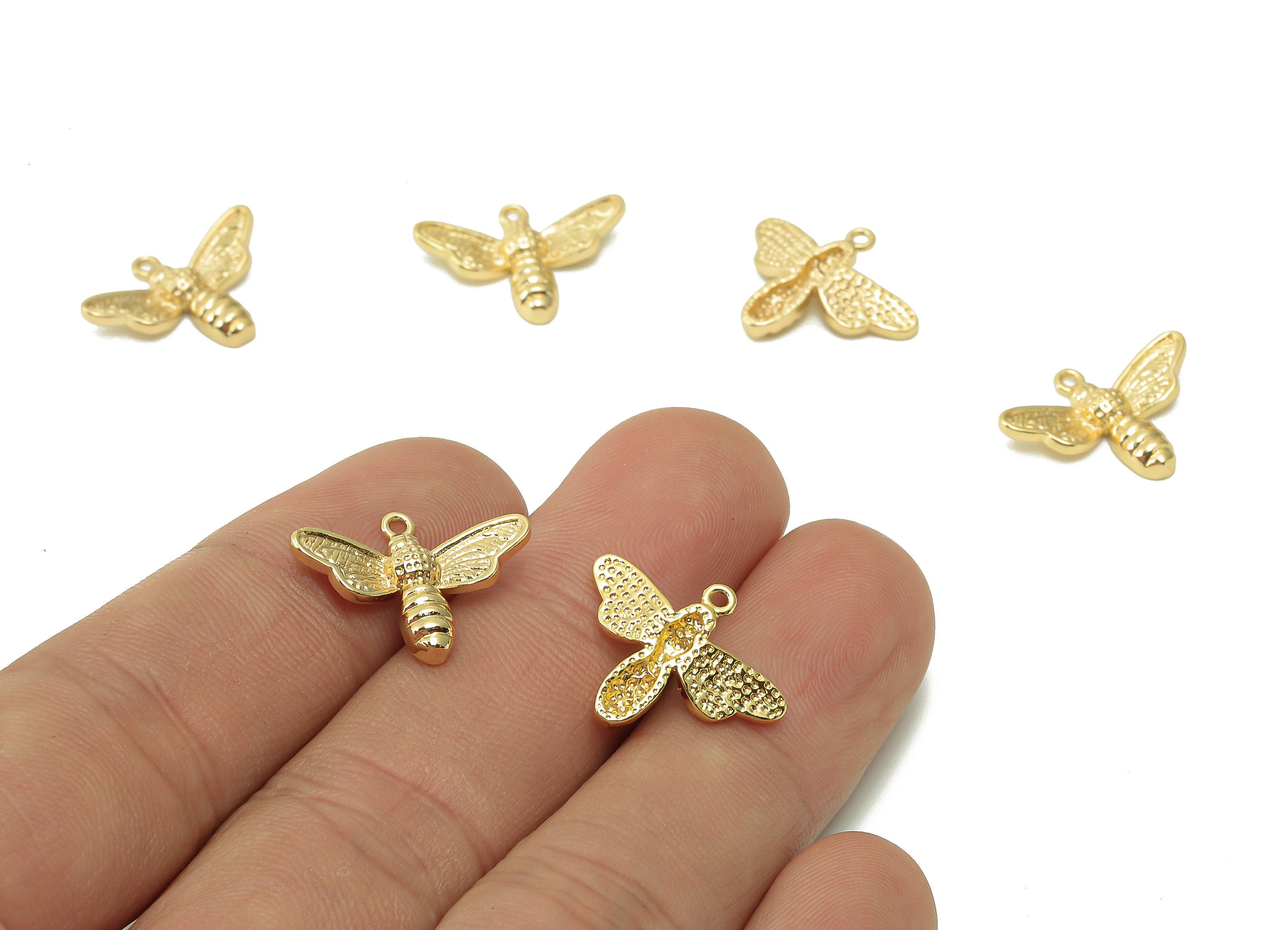 Brass Bee Earring Charm - Gold Insect Earring - Insect Pendant With Loop - Bracelet Charm - 18K Real Gold Plating - 18.8x14.6x2.9mm -RGP5399 - DOMEDBAZAAR