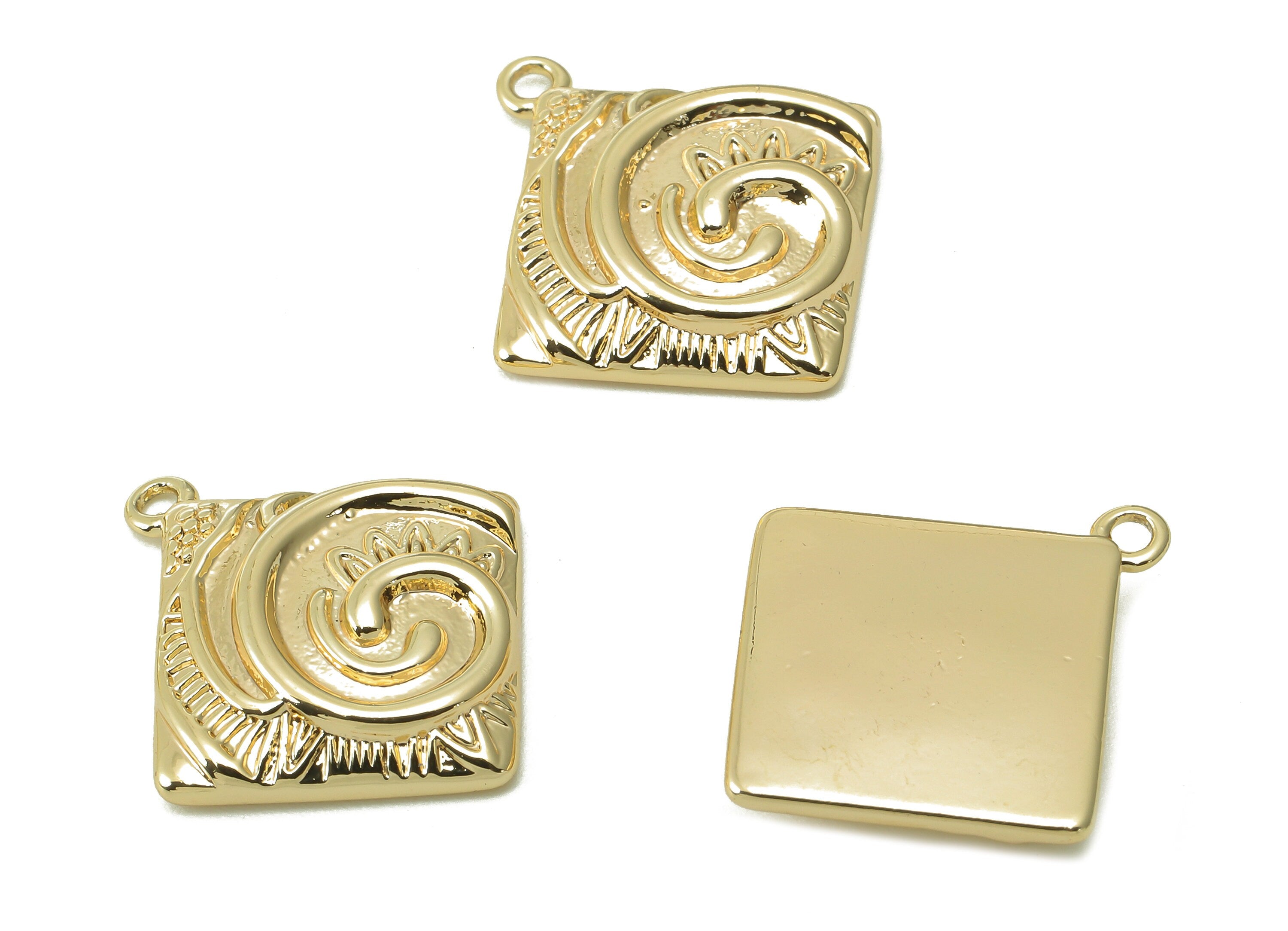 Brass Square Spiral Earring Charm - Gold Flower Earring - Spiral Pendant With Loop - 18K Real Gold Plating Bracelet - 19.6x17.5x3mm -RGP5400 - DOMEDBAZAAR