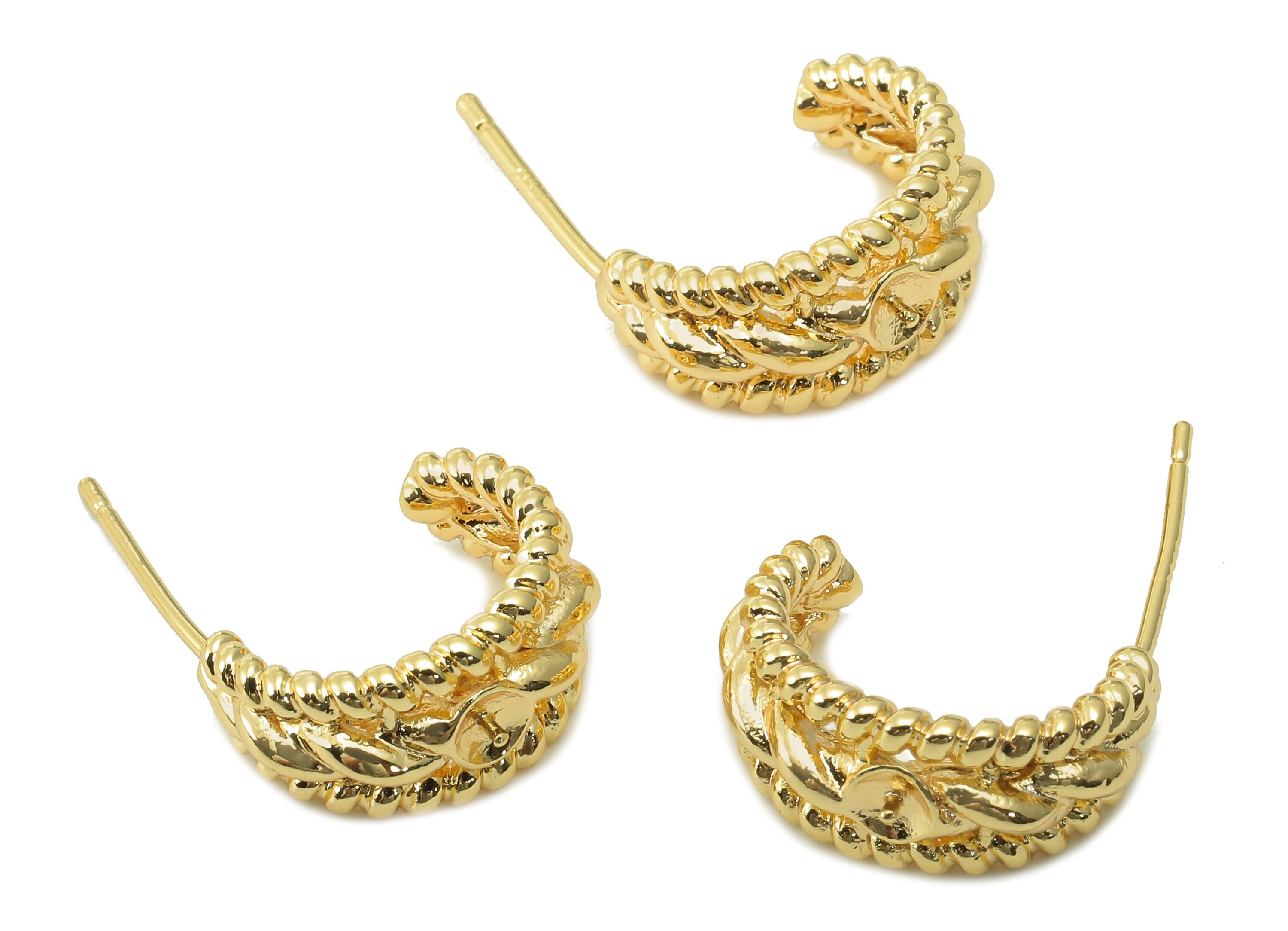 Brass Twisted Hoop Earring Post - Gold Wide Knot Ring Earring Stud - 925 Silver Stud Earring - 18K Real Gold Plating - 16x11.5x2mm - RGP5403 - DOMEDBAZAAR