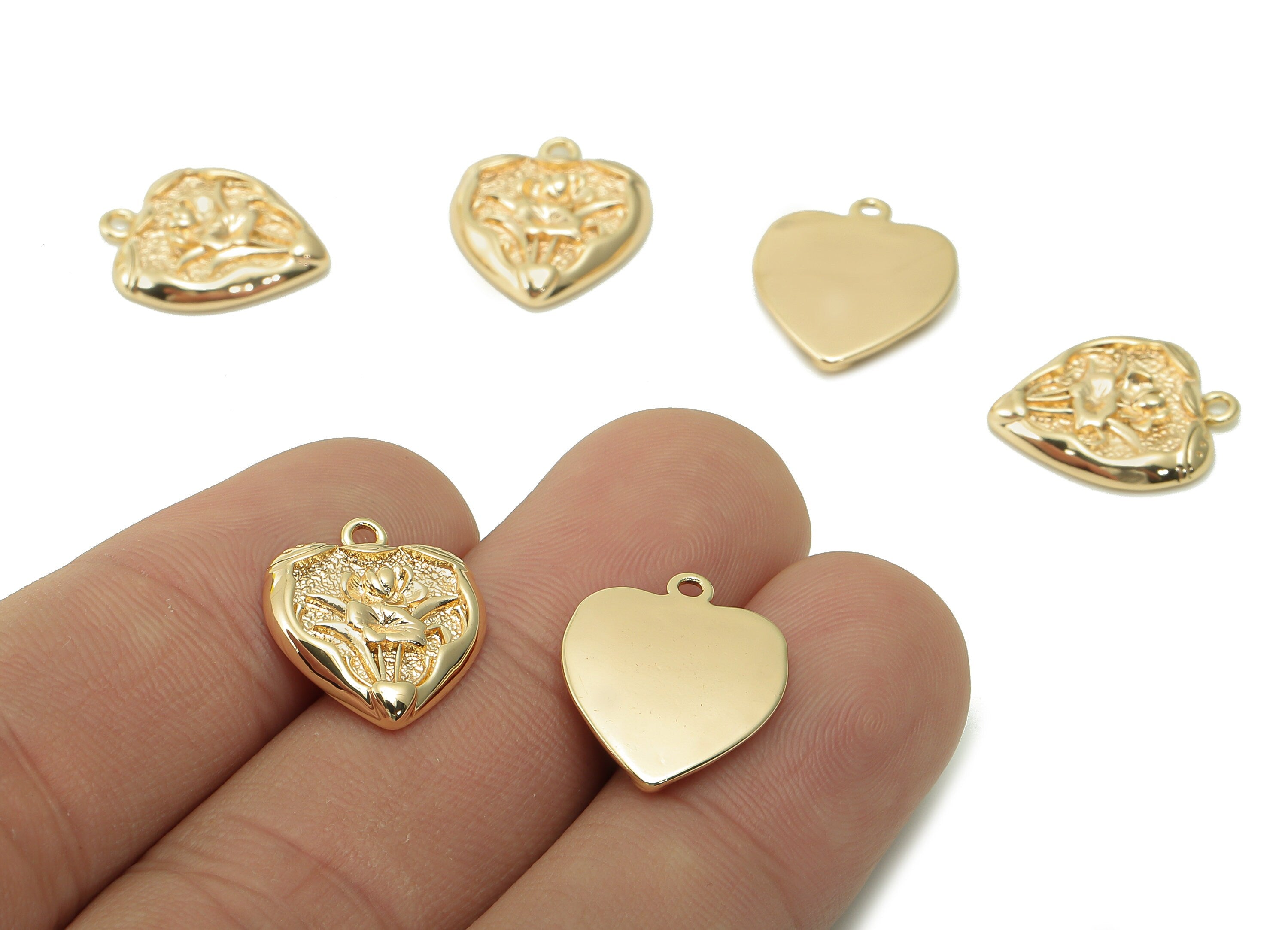 Brass Flower Heart Earring Charm - Gold Flower Heart Earring - Pendant With Loop - 18K Real Gold Plating Necklace - 17.1x14.2x2.6mm -RGP5404 - DOMEDBAZAAR