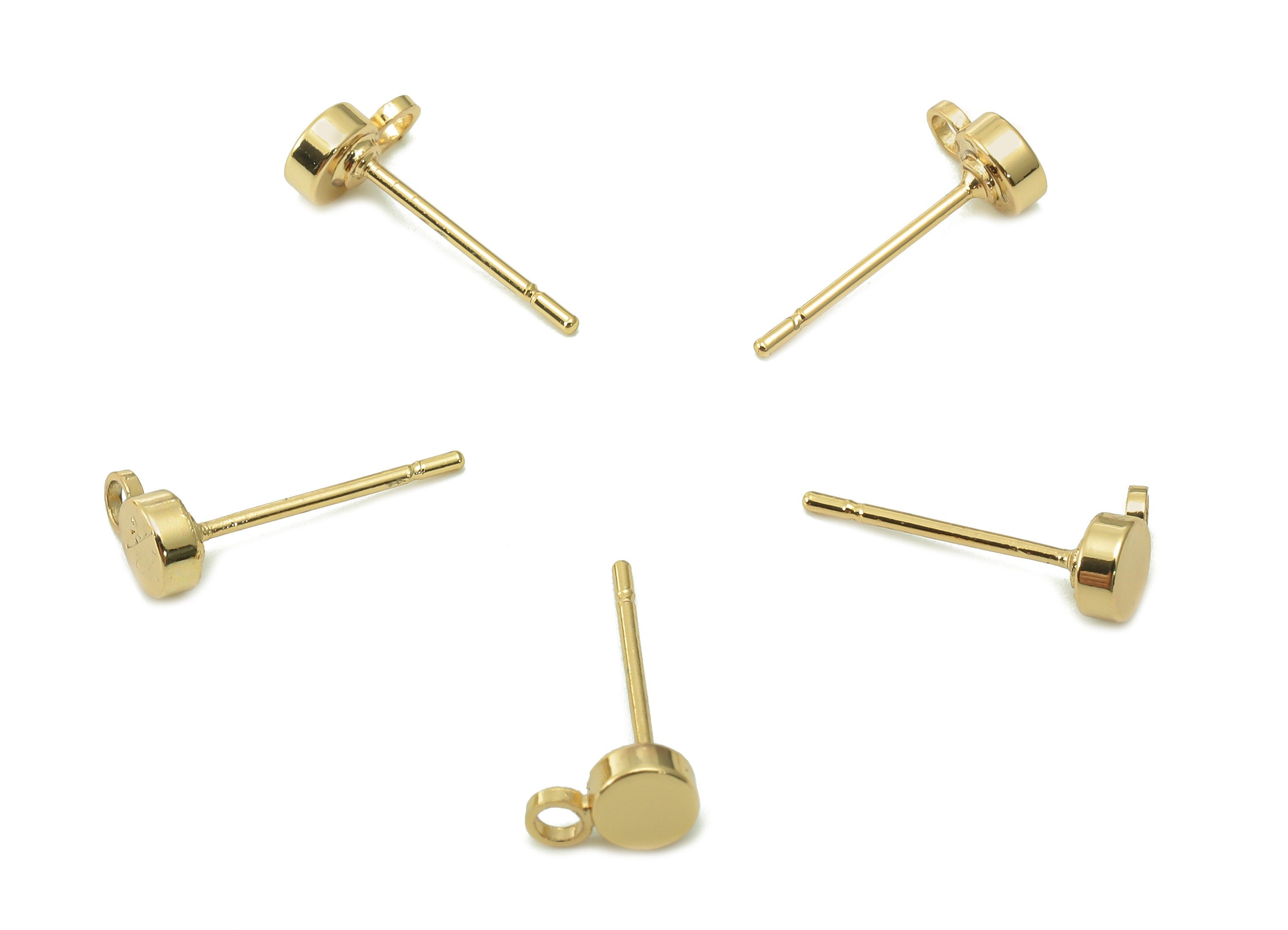 Brass Mini Round Earring Post - Thick Circle Stud Earring With Loop - 316 Stainless Steel - 18K Real Gold Plating Charm -6.6x4x2.1mm-RGP5430 - DOMEDBAZAAR