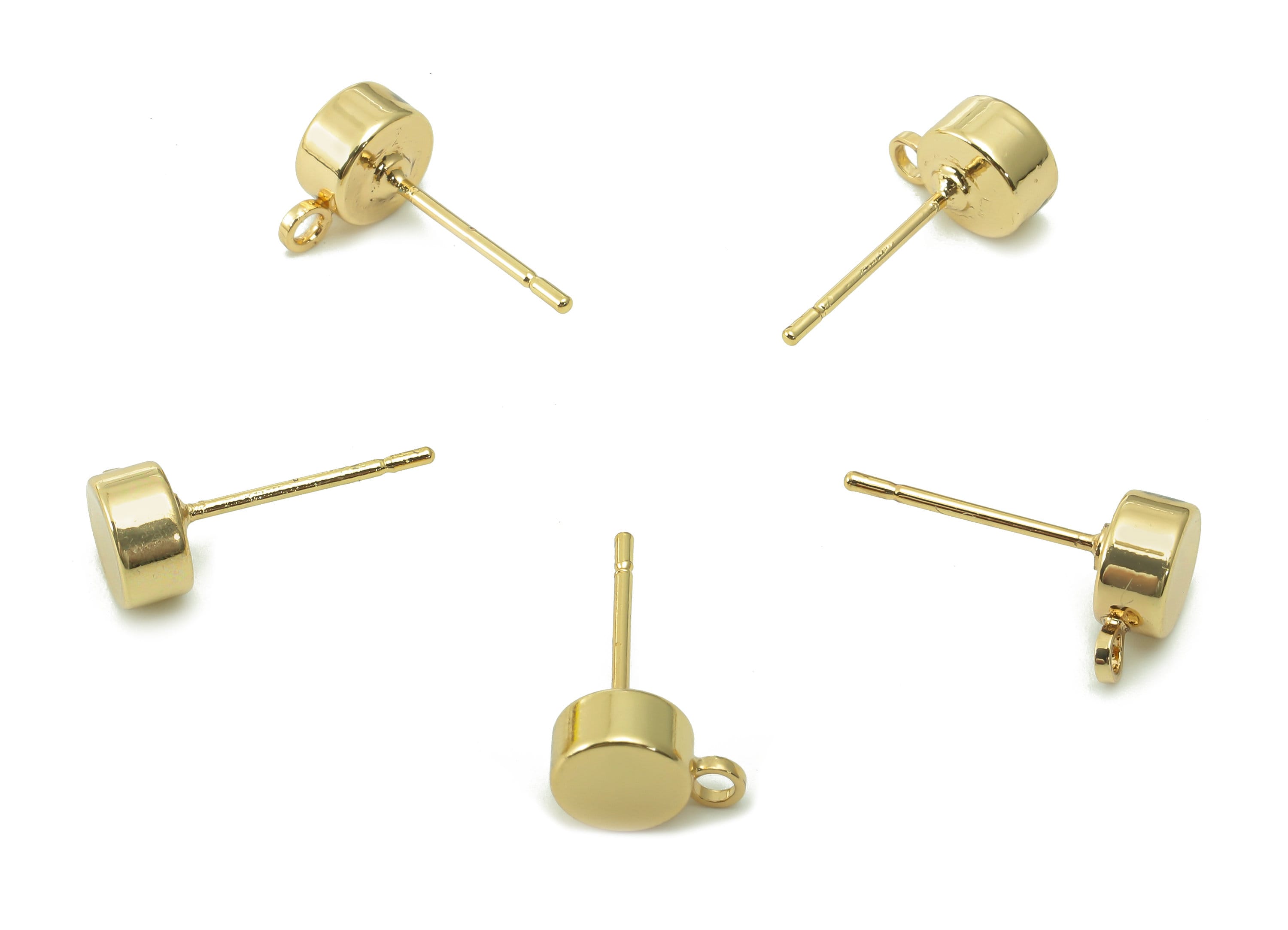 Brass Round Earring Post - Thick Circle Stud Earring With Loop - 316 Stainless Steel - 18K Real Gold Plating Charm - 8.5x6x3.2mm - RGP5431 - DOMEDBAZAAR