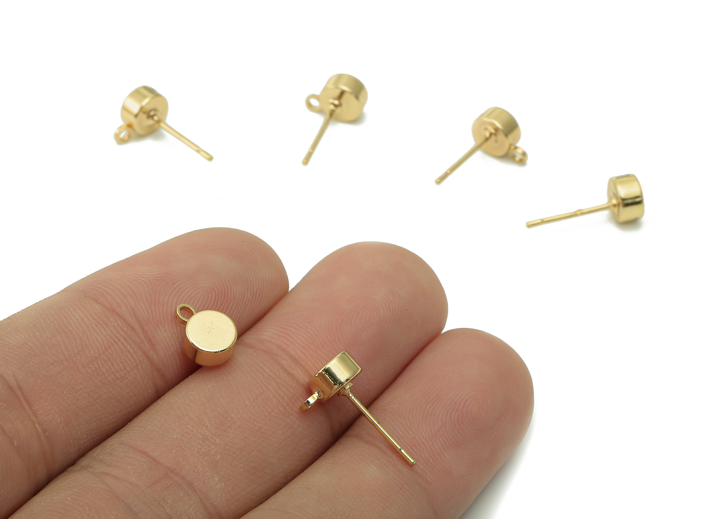 Brass Round Earring Post - Thick Circle Stud Earring With Loop - 316 Stainless Steel - 18K Real Gold Plating Charm - 8.5x6x3.2mm - RGP5431 - DOMEDBAZAAR