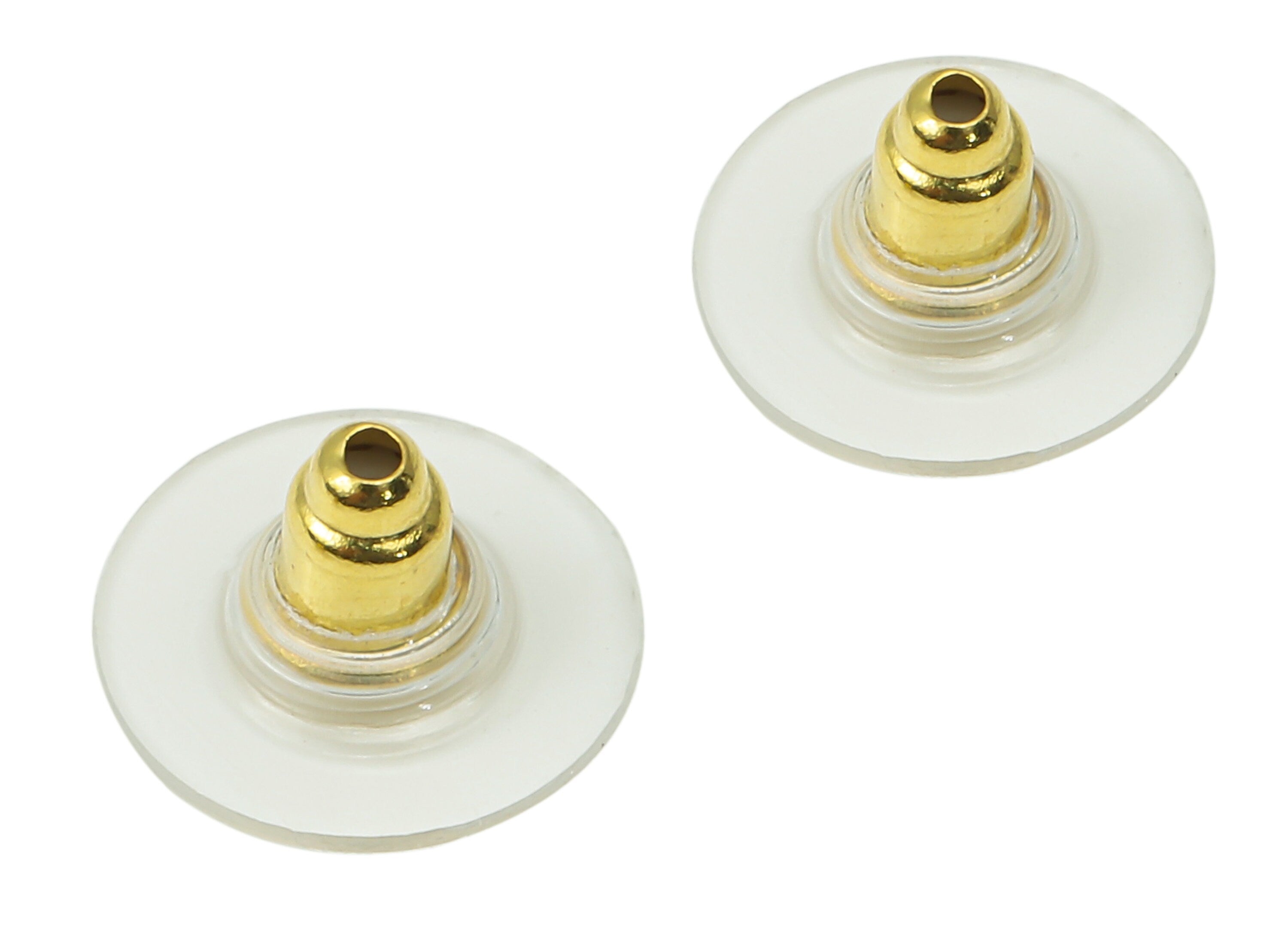 Brass Silicone Earring Backs - Disc Earring Stopper With Pads - Silicone Ear Nuts & Backs - Gold Tone Plaed Brass - 11.4x11.4x6mm - ES1026 - DOMEDBAZAAR