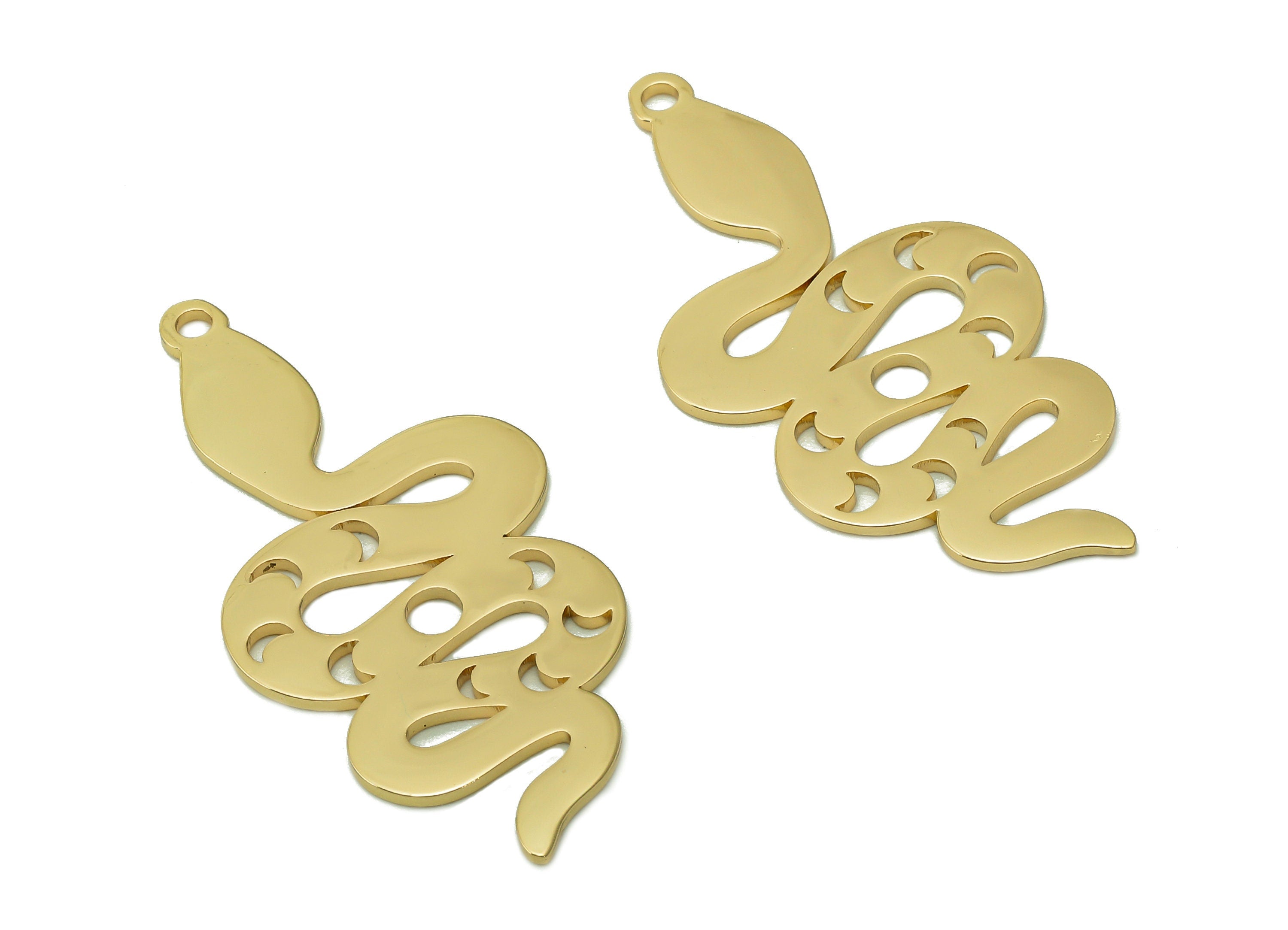 Steel Snake Earring – Snake Pendant With Loop - 201 Stainless Steel - Round Crescent Charm - 18K Real Gold Plating - 38.6x17.7x0.9mm-SS1398G - DOMEDBAZAAR