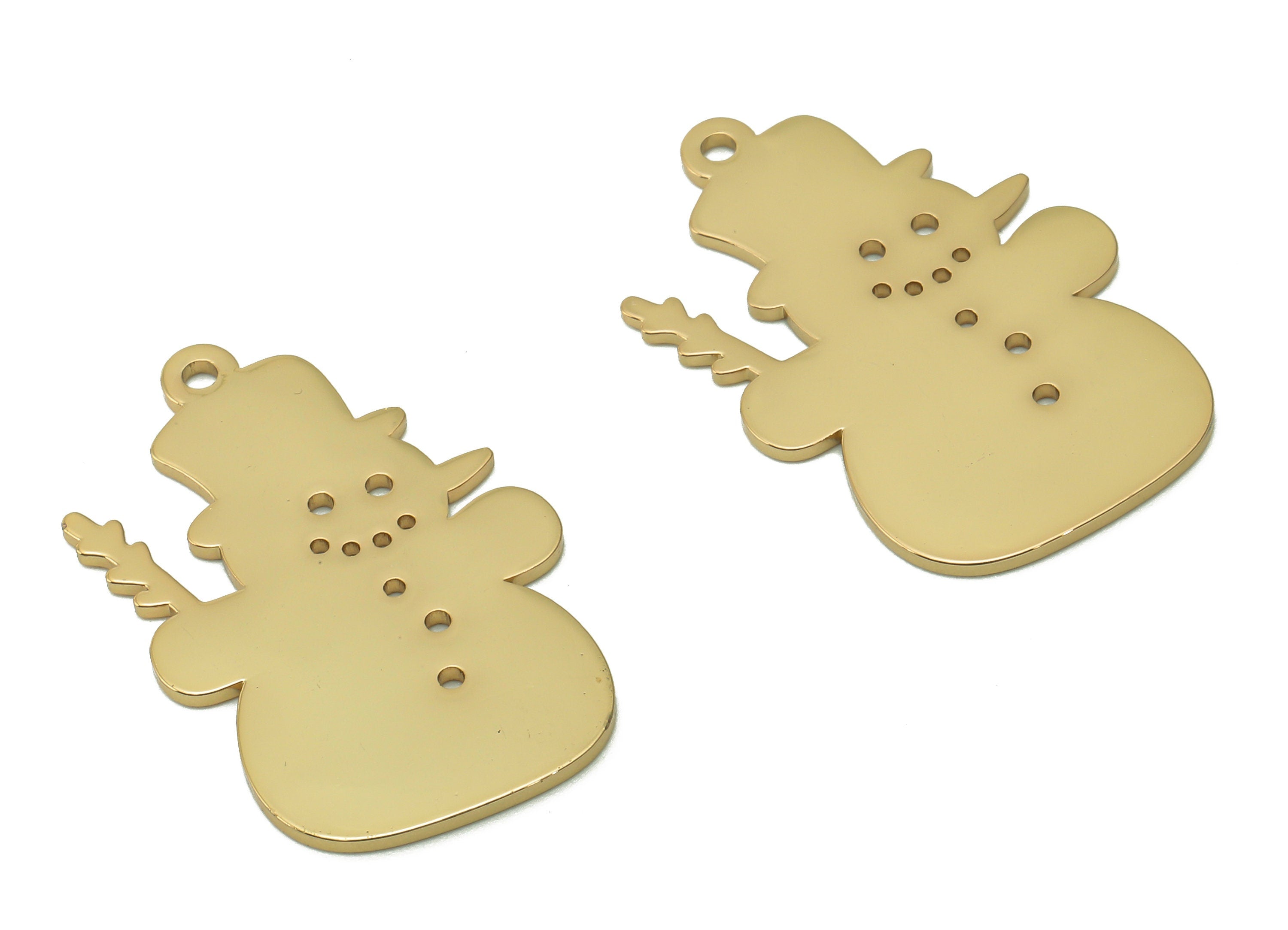 Steel Snowman Earring Charm - Gold Winter Pendant With Loop - 201 Stainless Steel - 18K Real Gold Plating Charm - 28.5x17.7x1mm - SS1405G - DOMEDBAZAAR