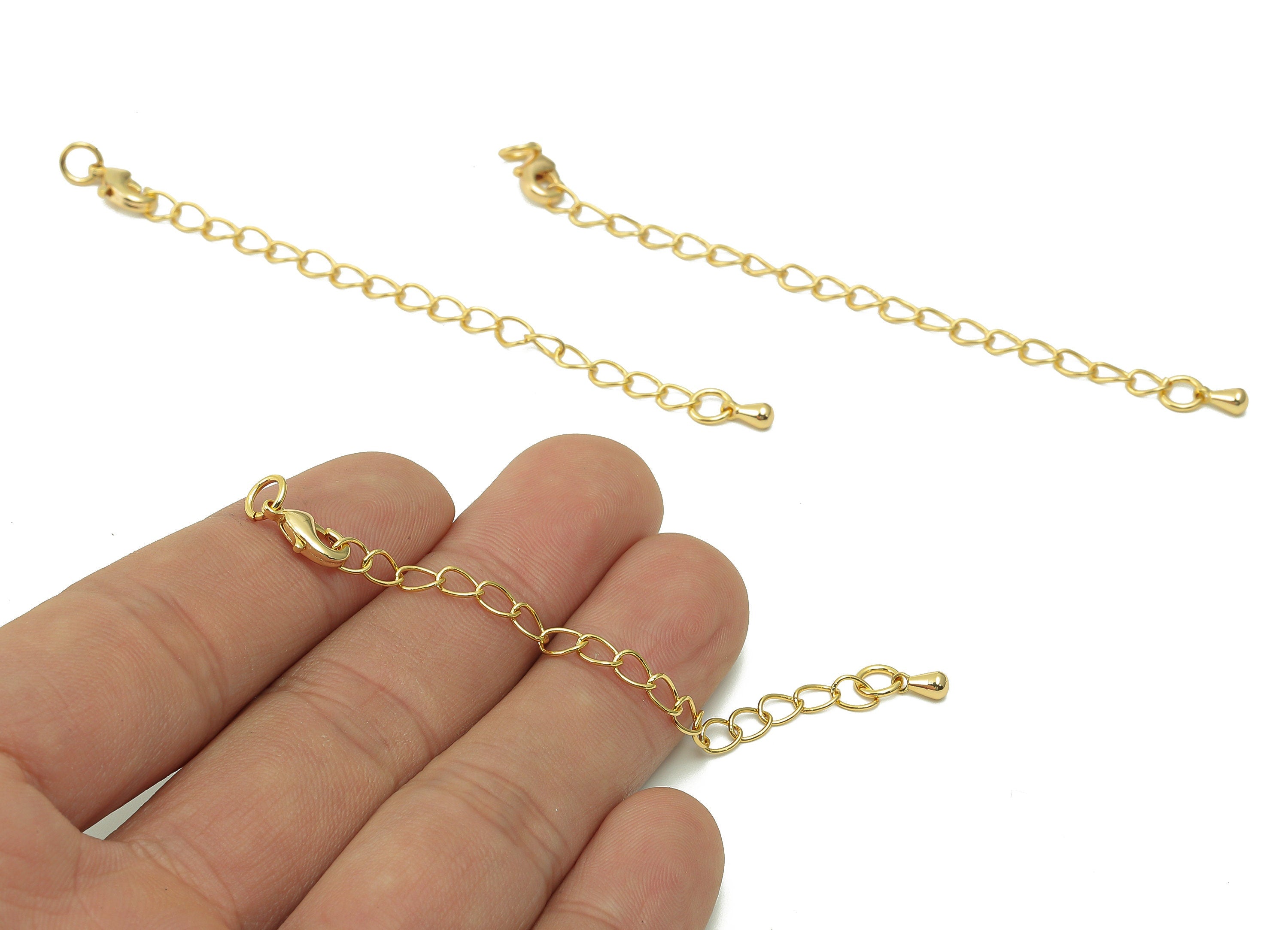 Brass Drop Curb Chain Clasp - Gold Teardrop Connector - Parrot Clasp - Lobster Claw Clasps - 18K Real Gold Plating - 89x5.4x1.8mm - RGP5427C - DOMEDBAZAAR