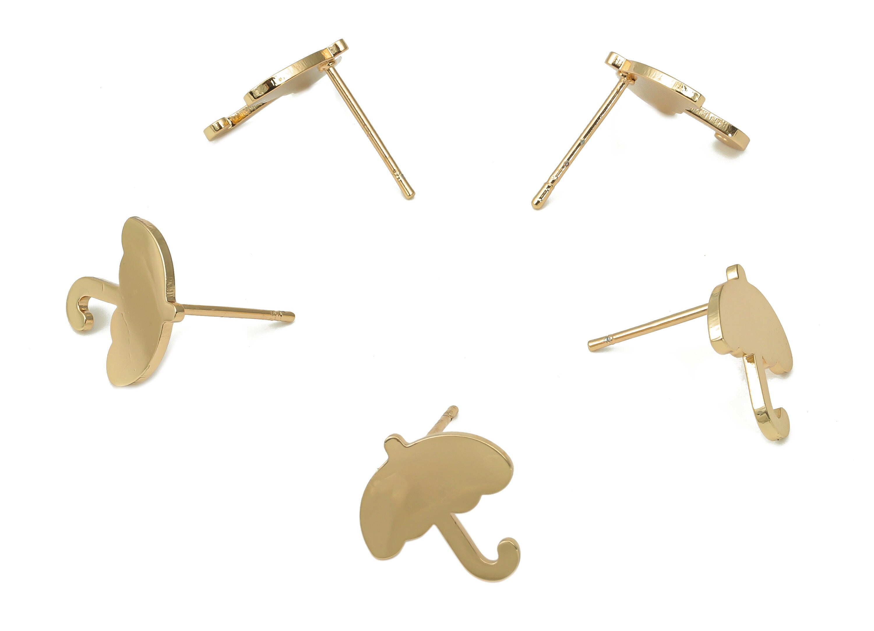 Steel Umbrella Earring Posts - Umbrella Earring Stud - 316 Surgical Stainless Steel Stud - KC Gold Tone Plated - 13.2x12.5x0.9mm - SS1370G - DOMEDBAZAAR