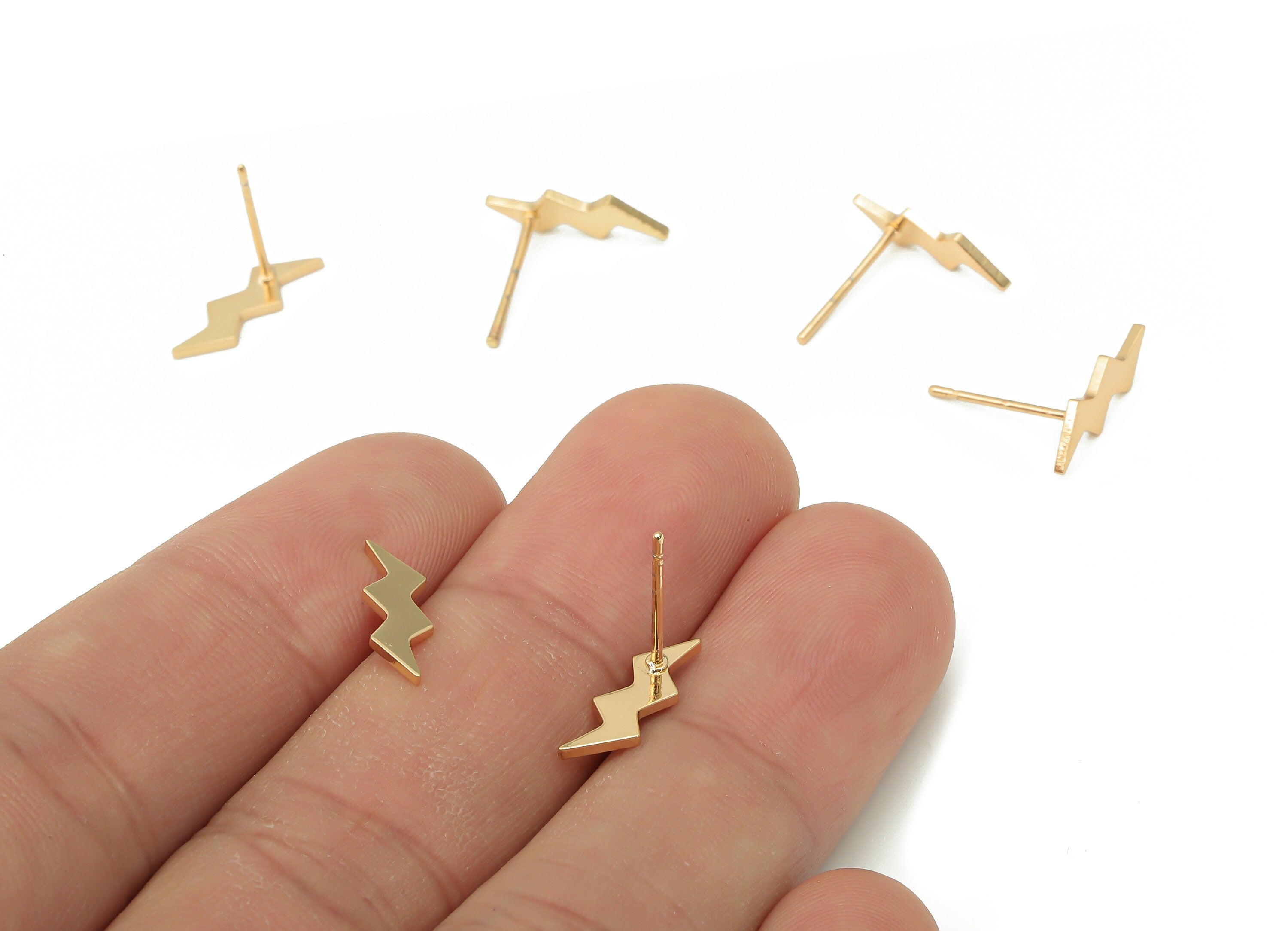 Steel Flash Earring Posts - Lightning Earring Stud - 316 Surgical Stainless Steel Stud - KC Gold Tone Plated - 14.3x4.5x0.8mm - SS1371G - DOMEDBAZAAR