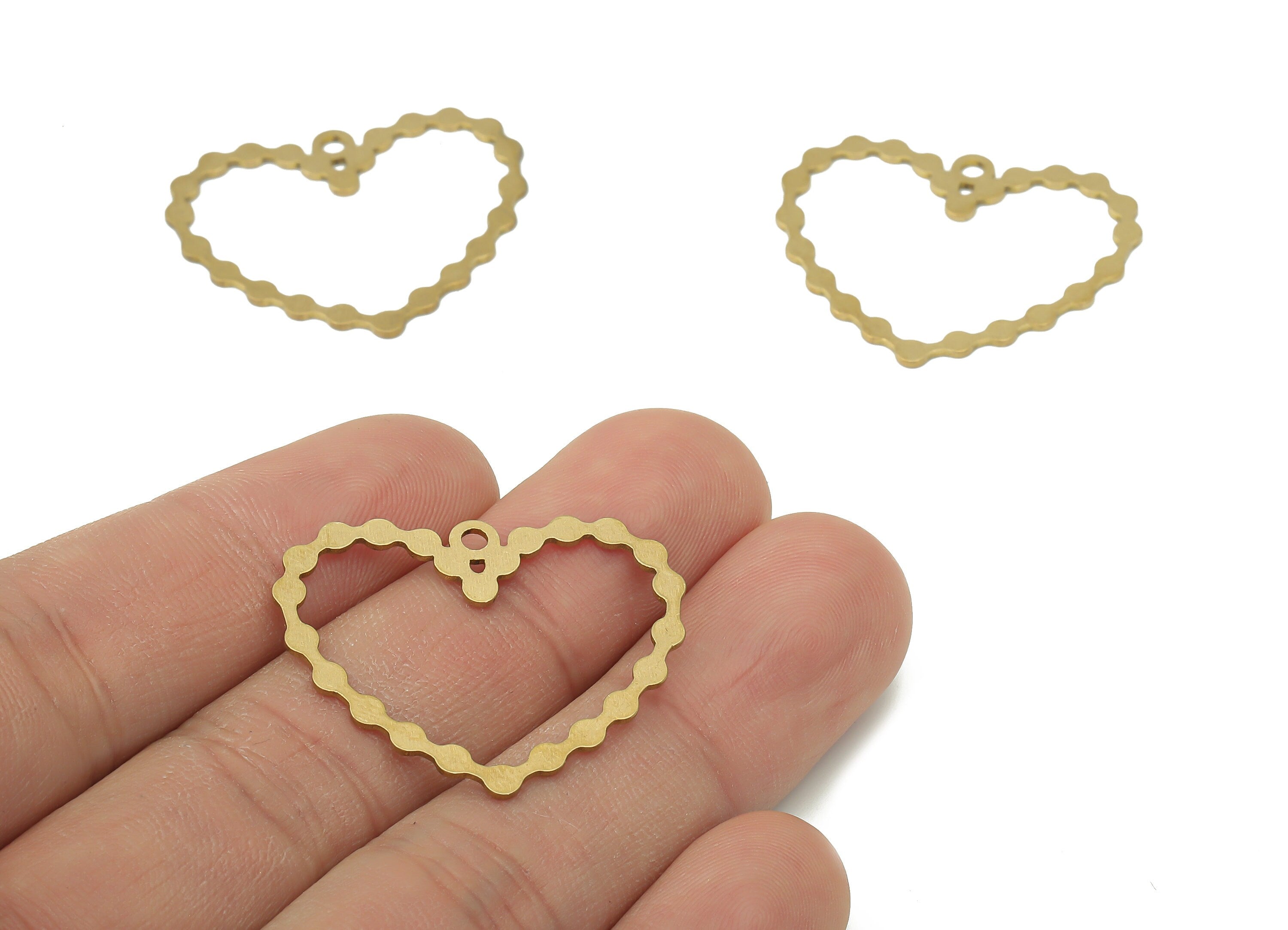 Brass Heart Earring Charms - Raw Brass Heart Earring - Pendant With Loop - Balls Heart Ring Charm For Necklace - 31.7x26x0.7mm - PPA3586 - DOMEDBAZAAR