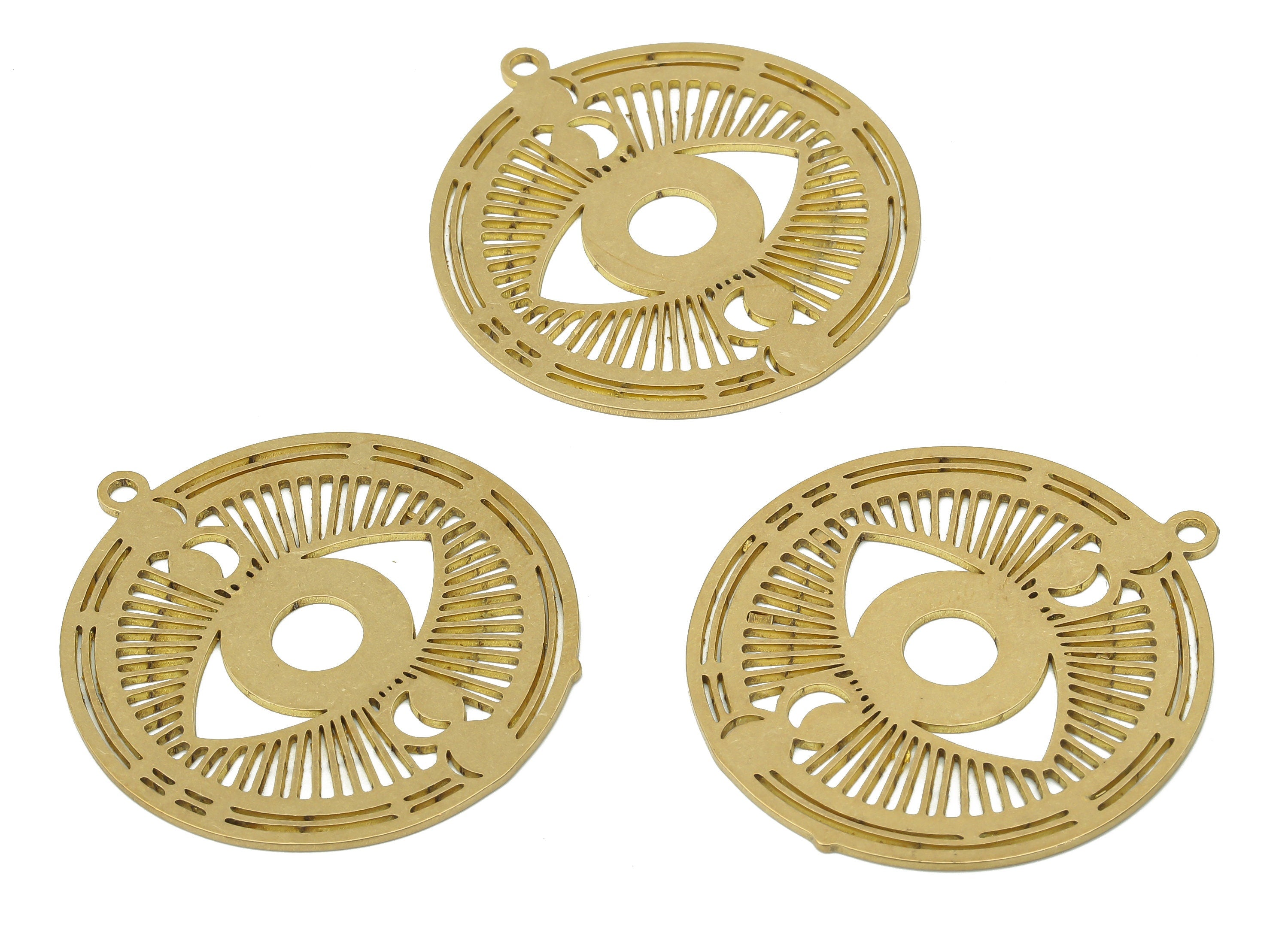 Brass Round Eye Earring Charms - Raw Brass Circle Eyelash Earring - Eye Pendant With Loop - Charm For Necklace - 41.7x38x0.9mm - PPA3650 - DOMEDBAZAAR