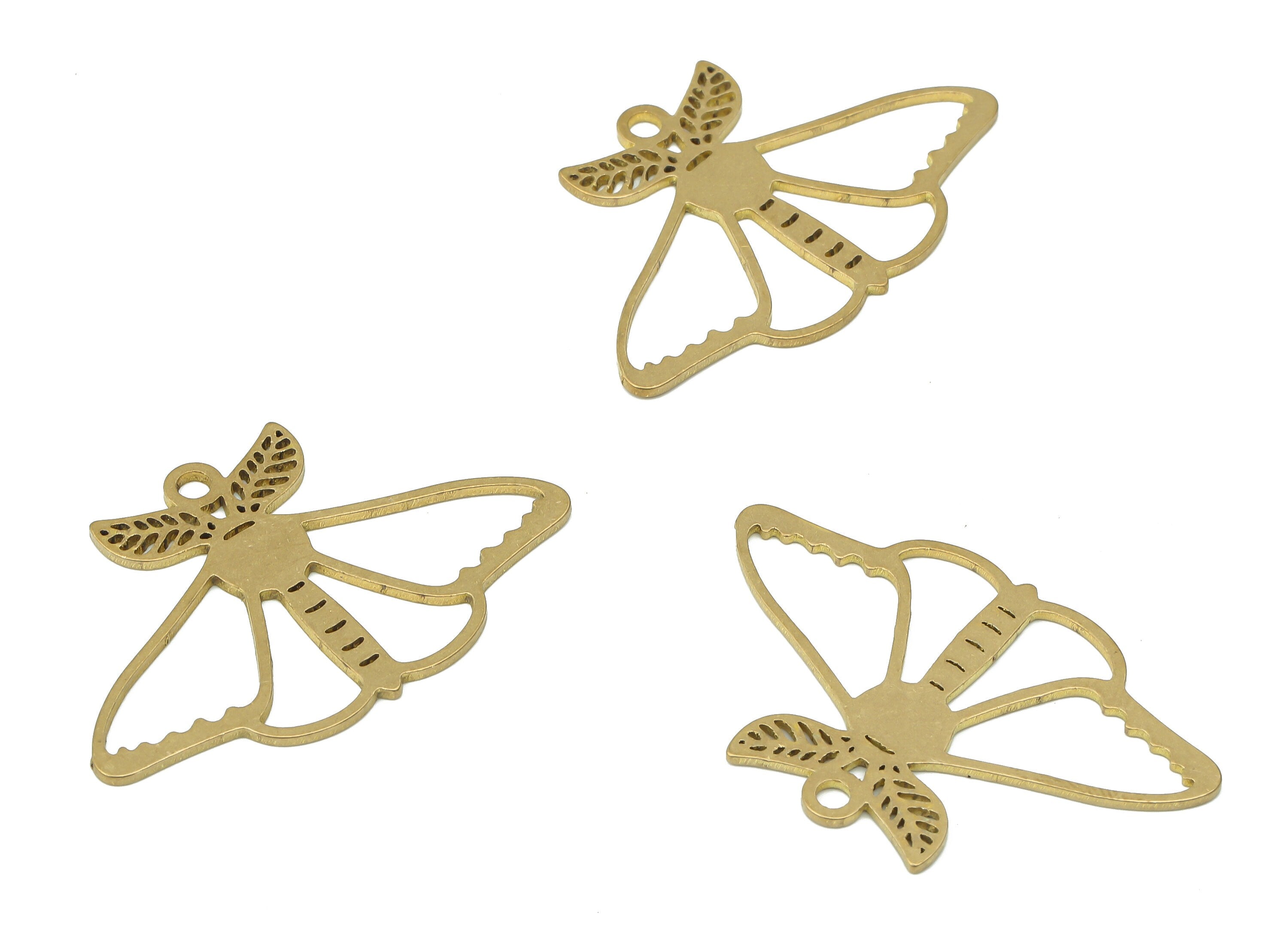 Brass Moth Earring Charms - Raw Brass Moth Earring - Pendant With Loop - Charm For Necklace - Earring Findings - 35.6x22.8x0.8mm - PPA3805 - DOMEDBAZAAR
