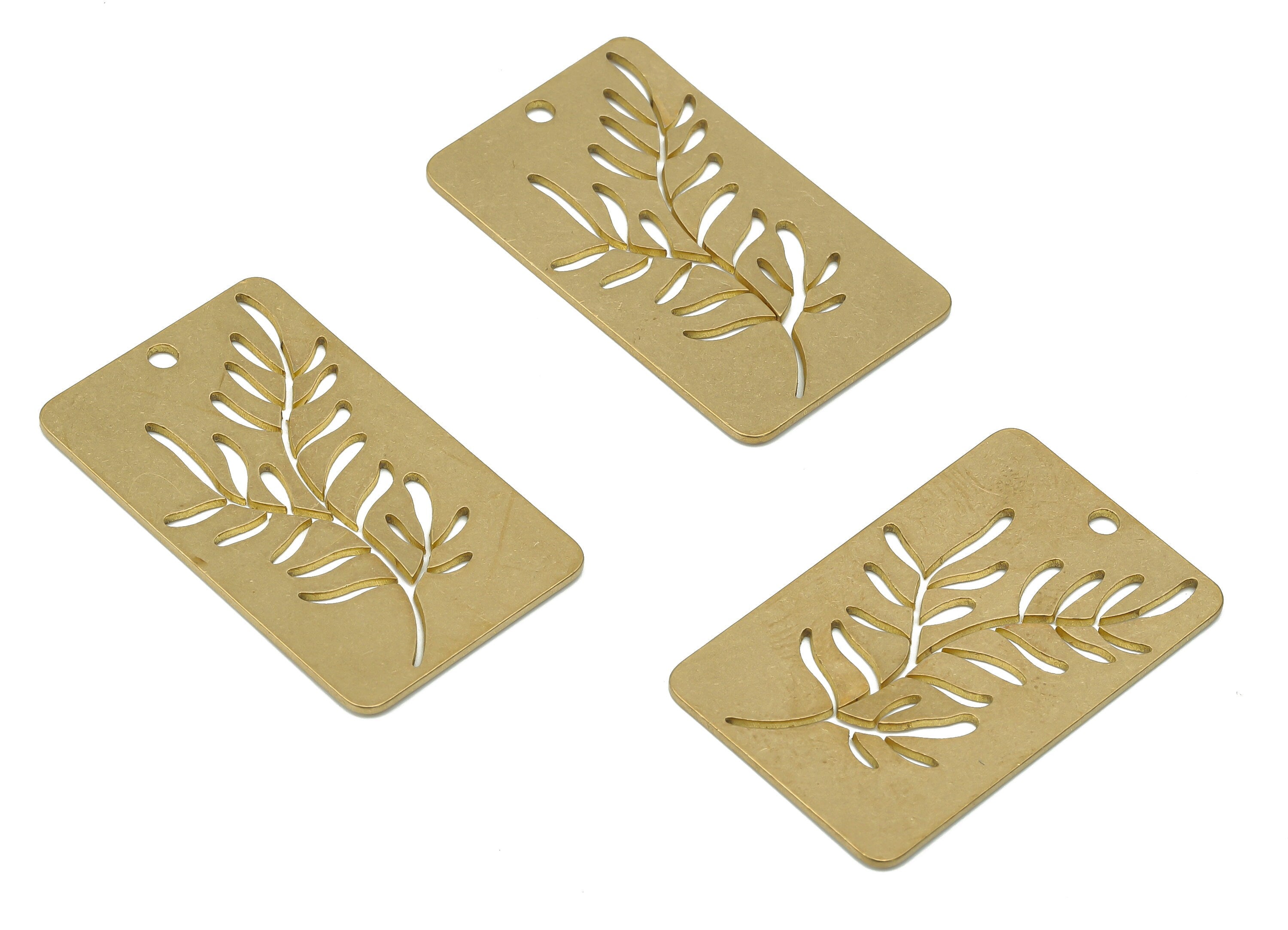 Brass Rectangle Leaves Earring Charms - Raw Brass Leaf Earring - Branch Pendant - Botanical Charm For Necklace - 34.8x21.3x0.8mm - PPA3829 - DOMEDBAZAAR