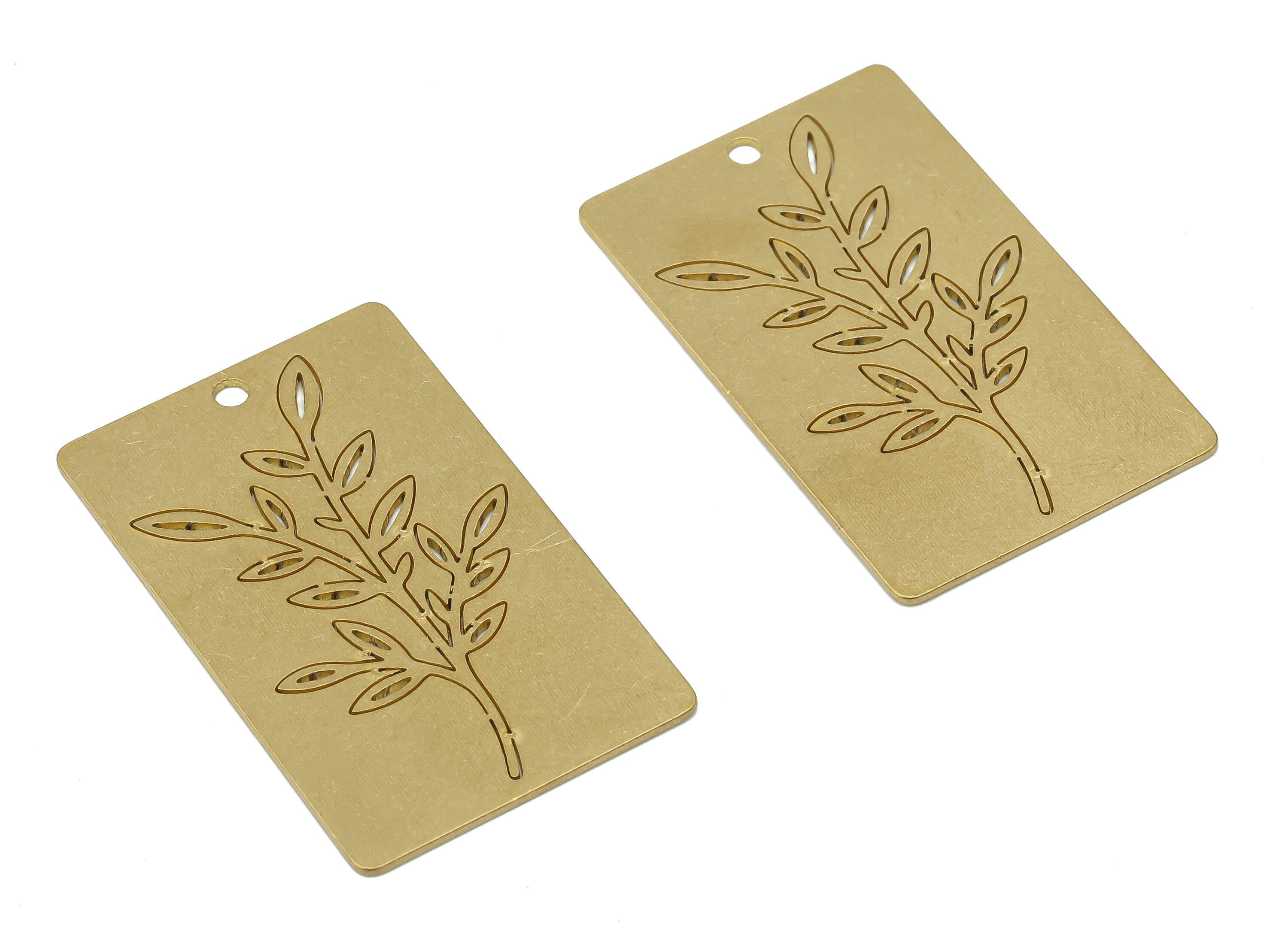Brass Rectangle Leaves Earring Charms - Raw Brass Leaf Earring - Branch Pendant - Botanical Charm For Necklace - 37.9x23.3x0.7mm - PPA3834 - DOMEDBAZAAR