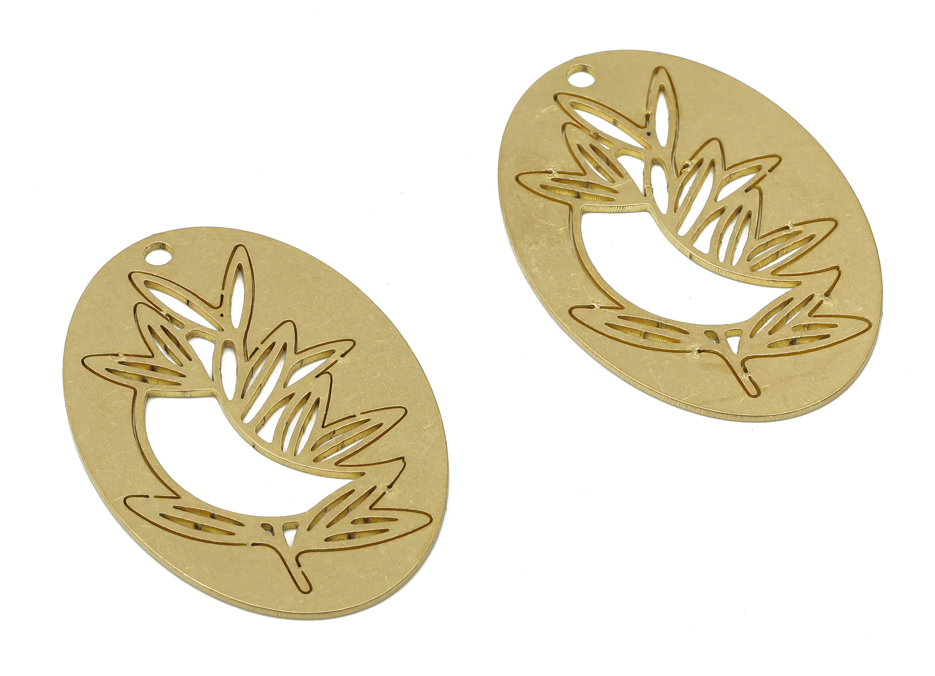 Brass Oval Leaves Earring Charms - Raw Brass Leaf Earring - Branch Pendant - Botanical Charm For Necklace - 35.9x24.6x0.7mm - PPA3859 - DOMEDBAZAAR