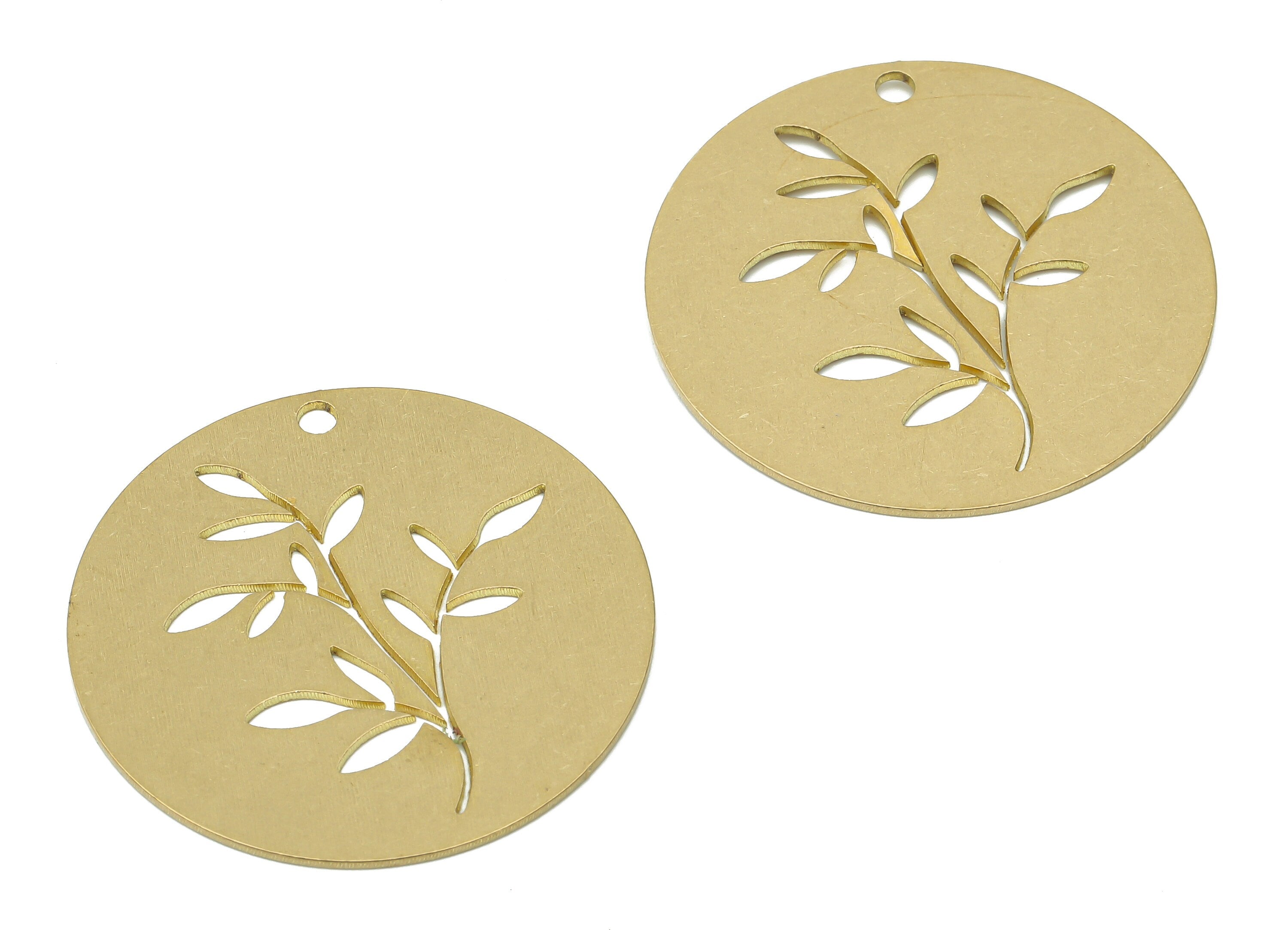 Brass Round Leaves Earring Charms - Raw Brass Circle Leaf Earring - Branch Pendant - Botanical Charm For Necklace - 31.8x31.8x0.6mm -PPA3837 - DOMEDBAZAAR