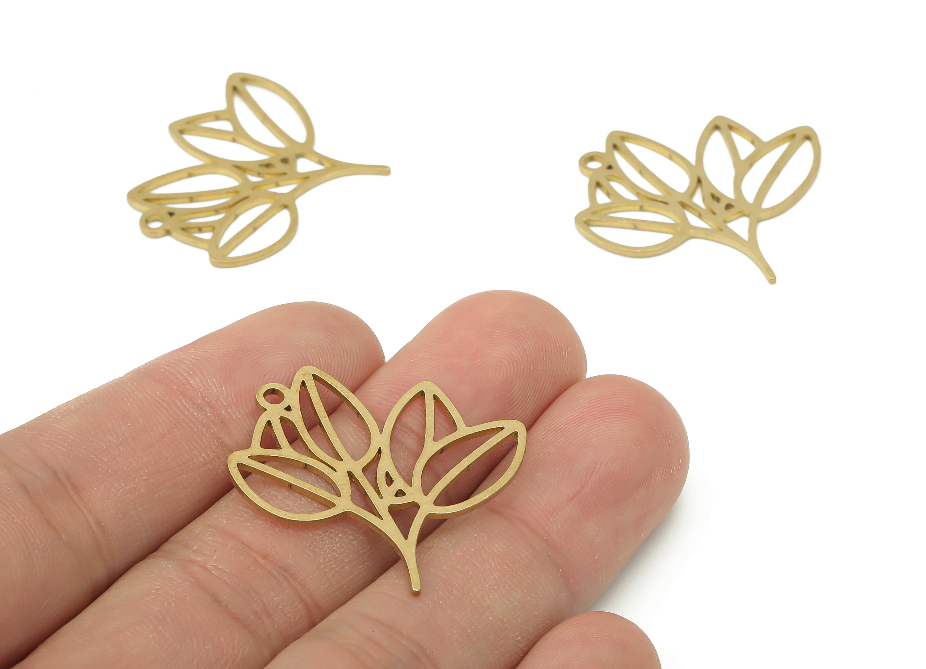 Brass Flower Earring Charms - Raw Brass Leaf Earring - Leaves Pendant With Loop - Botanical Charm For Necklace - 30.3x31x0.9mm - PPA3874 - DOMEDBAZAAR