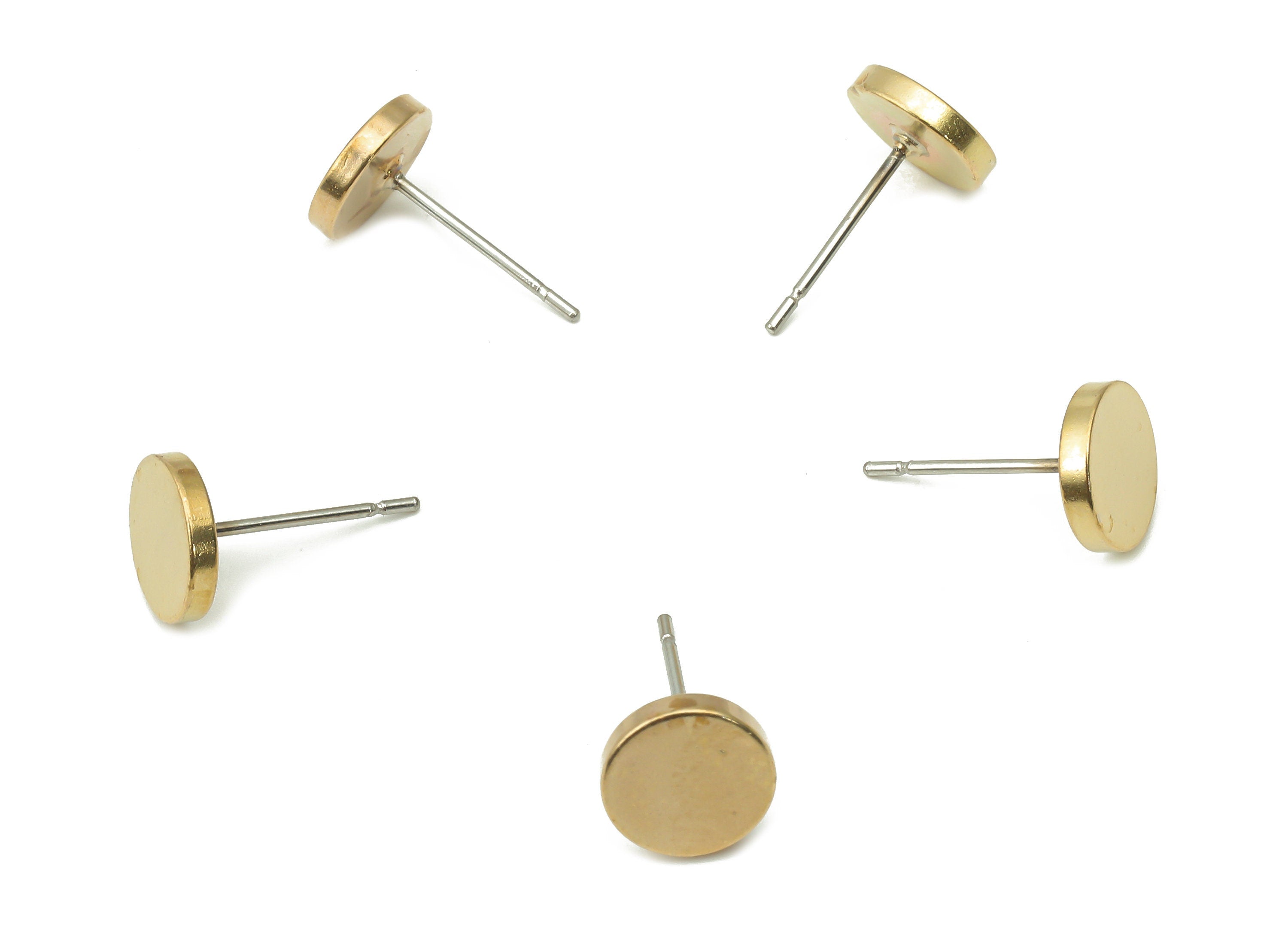 Brass Mini Thick Round Earring Posts - Raw Brass Mini Circle Earring Stud - Stainless Steel Stud - Earring Findings - 7.9x7.9x1.6mm - PP7392 - DOMEDBAZAAR
