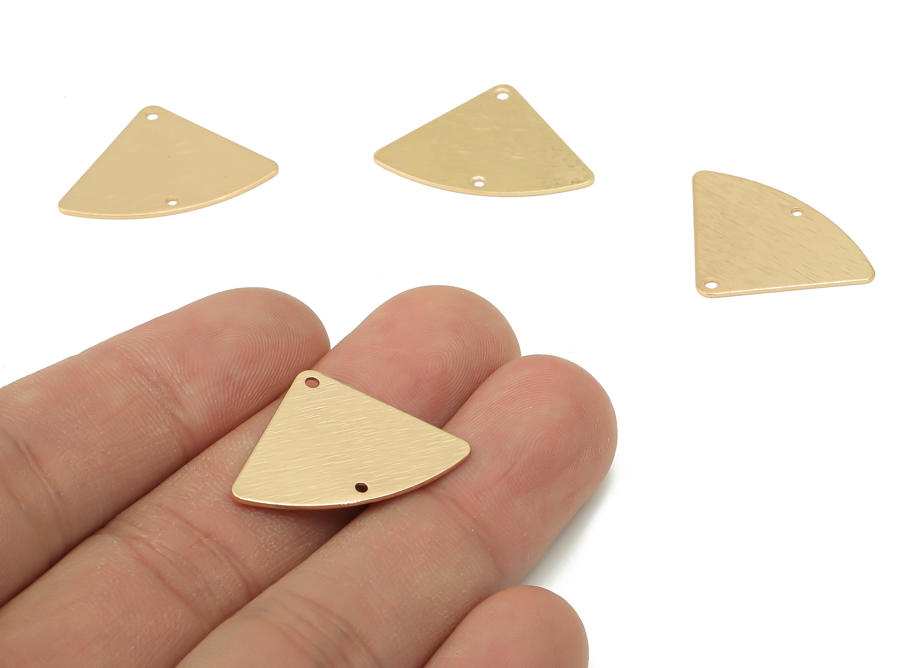 Brass Textured Fan Connector - Brass Triangle Earring - Charm With 2 Holes - KC Gold Tone Plated Brass - 26.1x18.3x0.7mm - PP1765G - DOMEDBAZAAR