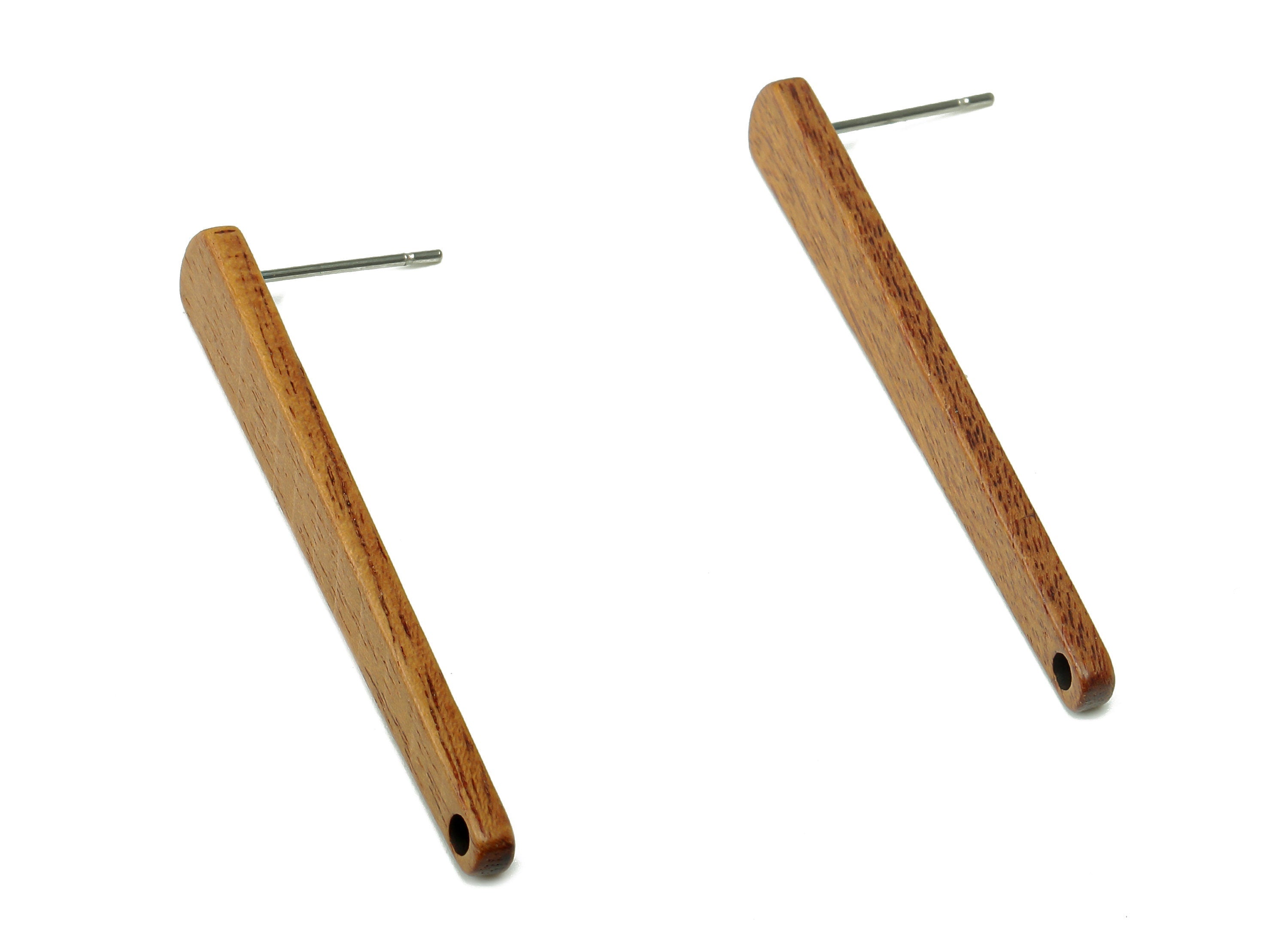Natural Wooden Long Bar Stud Earring - Walnut Wood Rectangle Earring Post - Brown Stick - 316 Stainless Steel Stud - 42.7x5.6x2.5mm -BB1285 - DOMEDBAZAAR