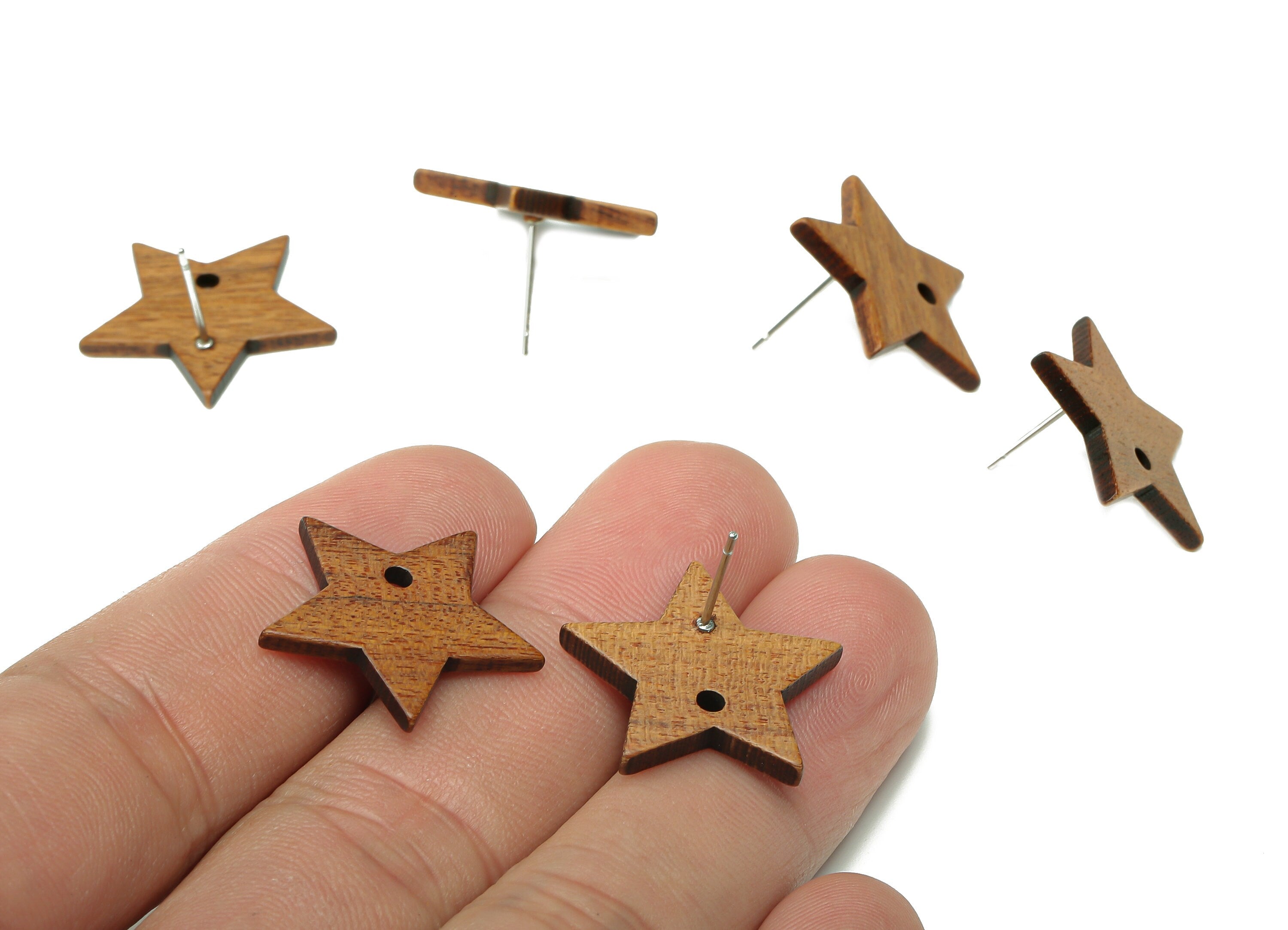 Natural Wooden Star Stud Earring - Walnut Wood Star Earring Post - Brown Star Charm - 316 Stainless Steel Stud - 20.7x20.2x2.2mm - BB1286 - DOMEDBAZAAR