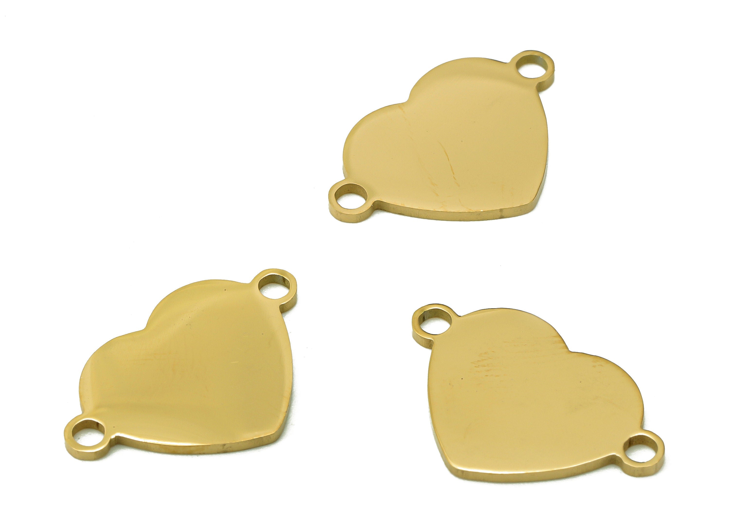 Steel Heart Earring Connector - Connectors With 2 Loops - 216 Stainless Steel - 18K Real Gold Plating Charm - 18.4x12.37x0.93mm - SS1411G - DOMEDBAZAAR