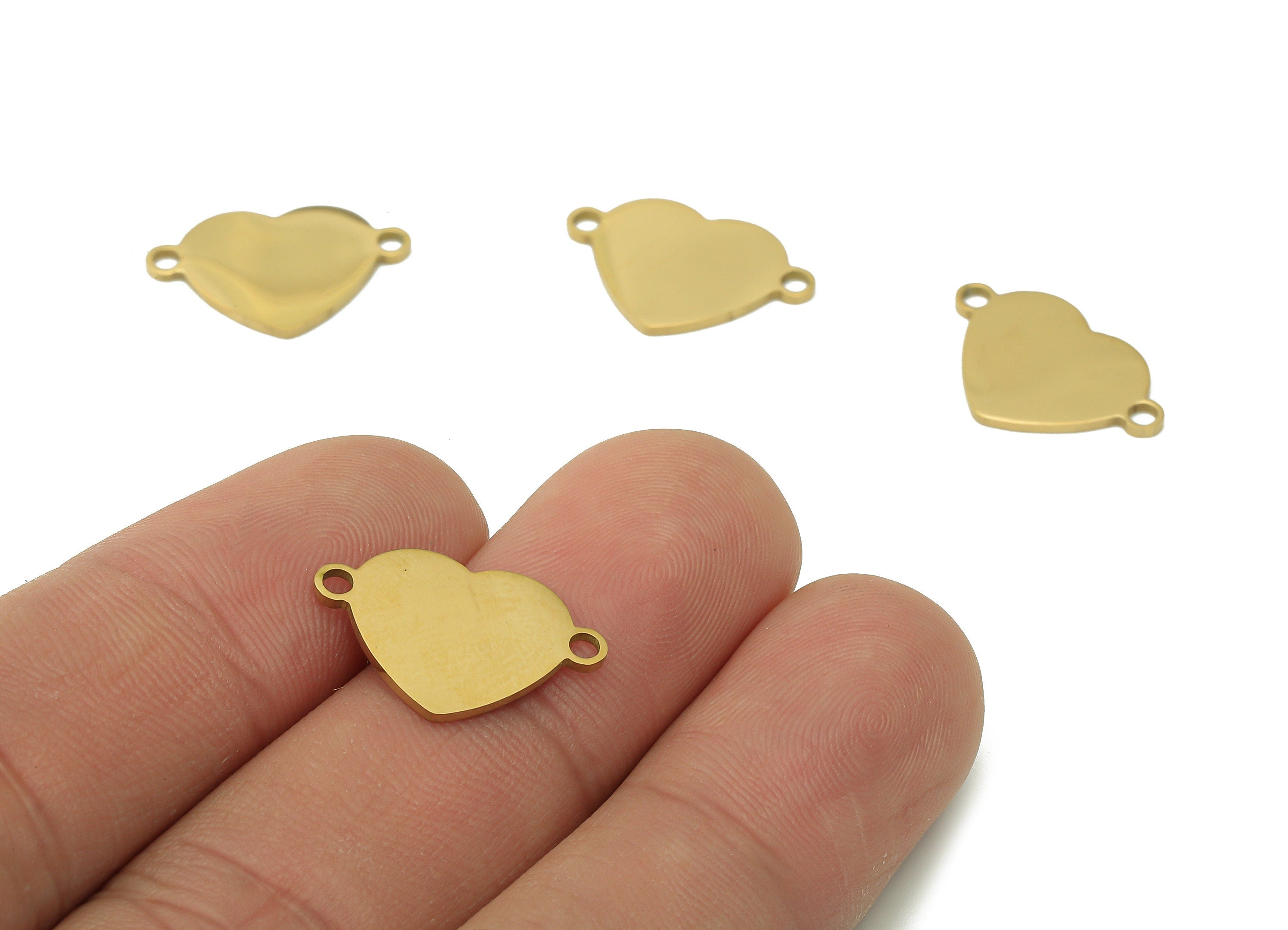 Steel Heart Earring Connector - Connectors With 2 Loops - 216 Stainless Steel - 18K Real Gold Plating Charm - 18.4x12.37x0.93mm - SS1411G - DOMEDBAZAAR