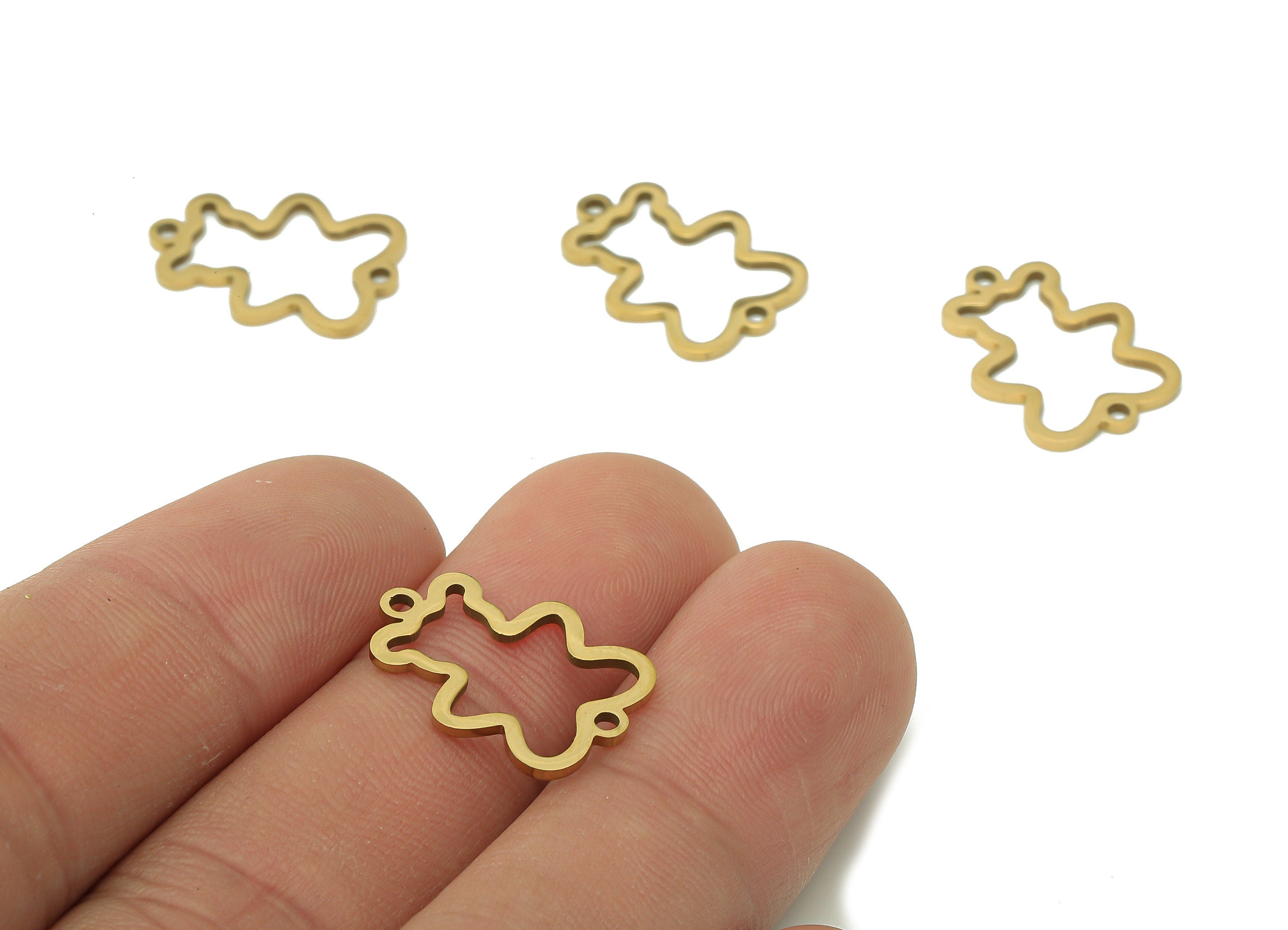 Steel Bear Earring Connector - Bear Connectors With 2 Loops - 216 Stainless Steel - 18K Real Gold Plating Charm - 18.2x13.03x0.9mm - SS1414G - DOMEDBAZAAR