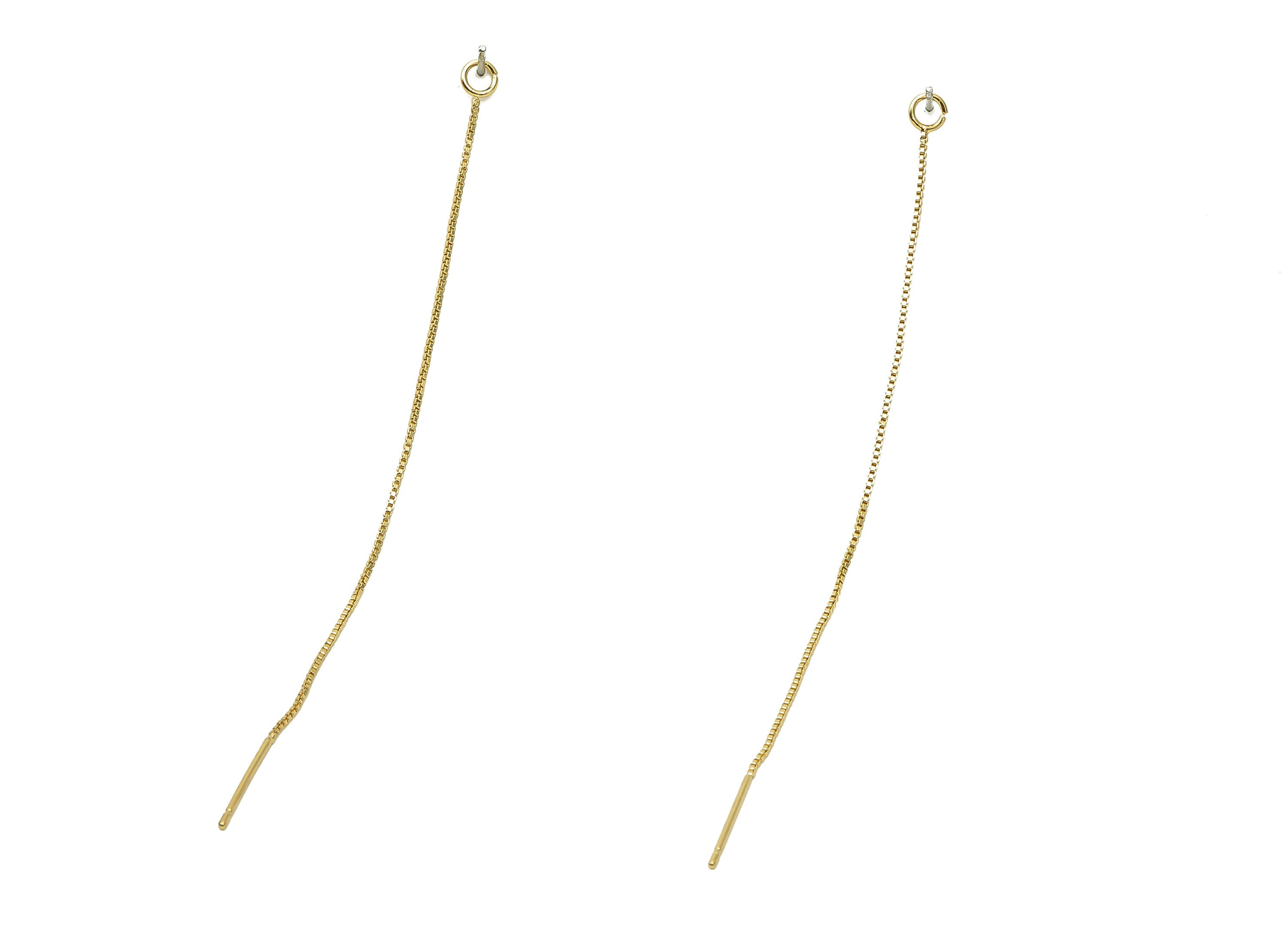 Brass Chain Tassel Stud Earring - Gold Cube Chain Earring Post - Earring Stud With Loop - 18K Real Gold Plating - 84.1x0.7x0.7mm - RGP2640A - DOMEDBAZAAR