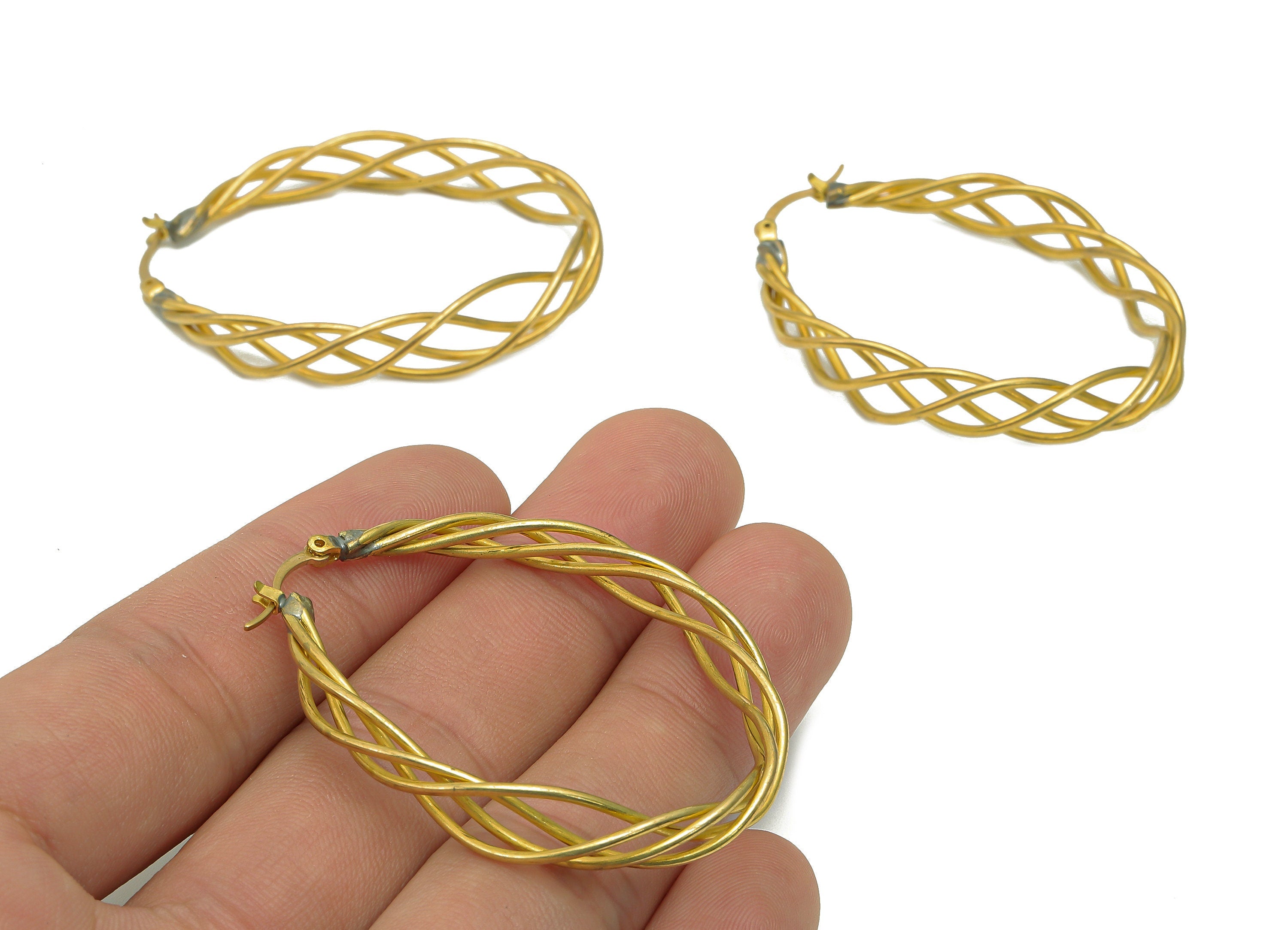 Brass Wire Wrapped Earring Post - Raw Brass Branch Earring Stud - Oval Knot Stud Earring - Earring Wire - Brass Stud -49.5x38.7x1.4mm-PP8009 - DOMEDBAZAAR