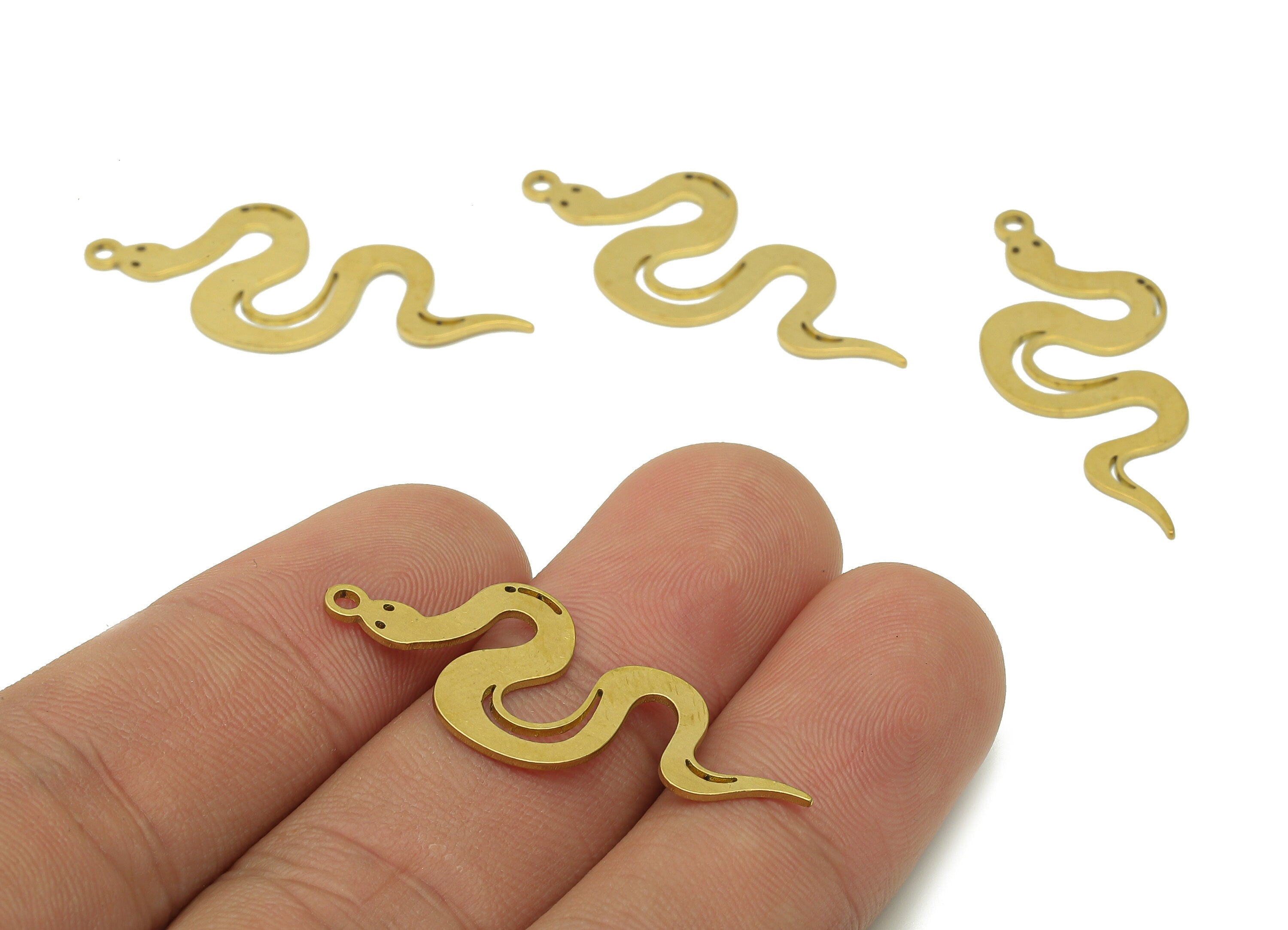 Brass Snake Earring Charms - Raw Brass Snake Earring - Pendant With Loop - Stamping Blank Snake Charm - 35.8x14.4x0.6mm - PPZ0184 - DOMEDBAZAAR